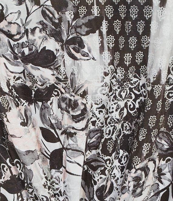 Allison Daley Plus Size Foulard Floral Print Embellished 3/4 Sleeve V-Neck Knit Top Product Image