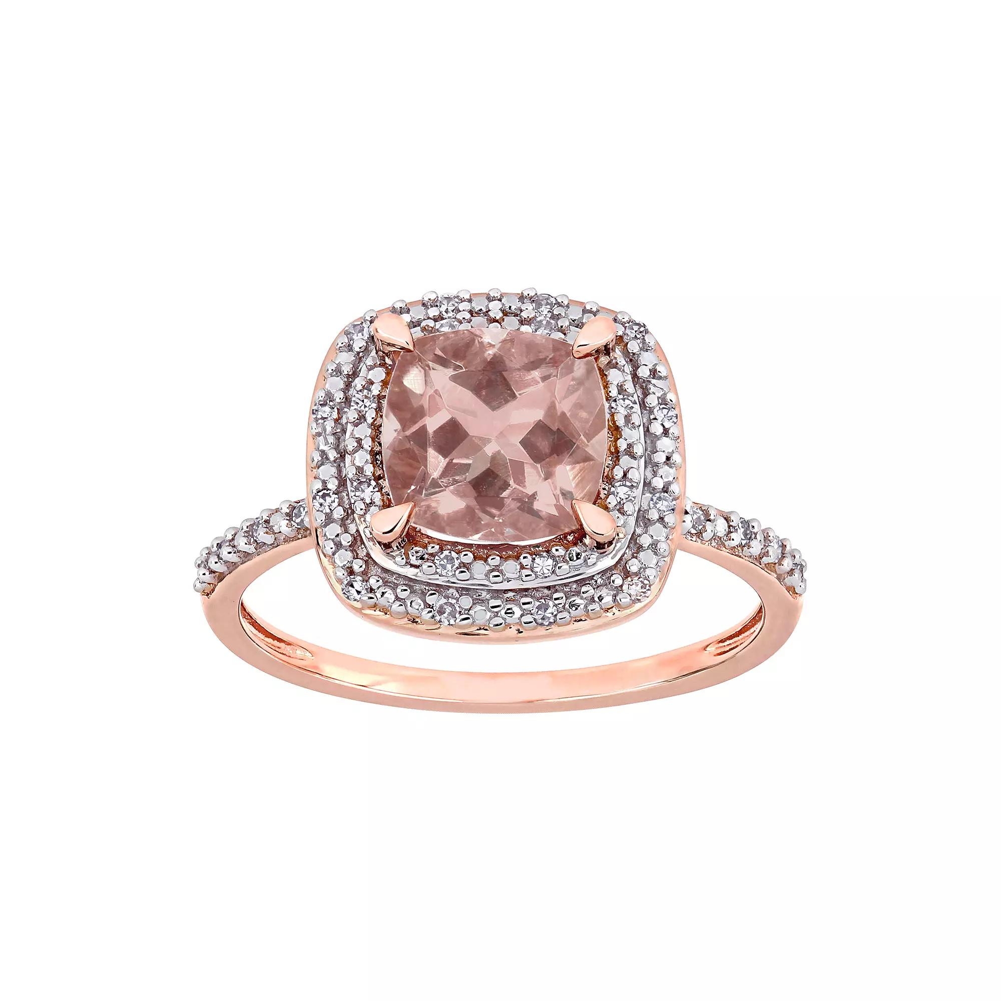 Stella Grace 14k Rose Gold Morganite & 1/3 ct. T.W. Diamond Cushion Ring, Women's,  Product Image