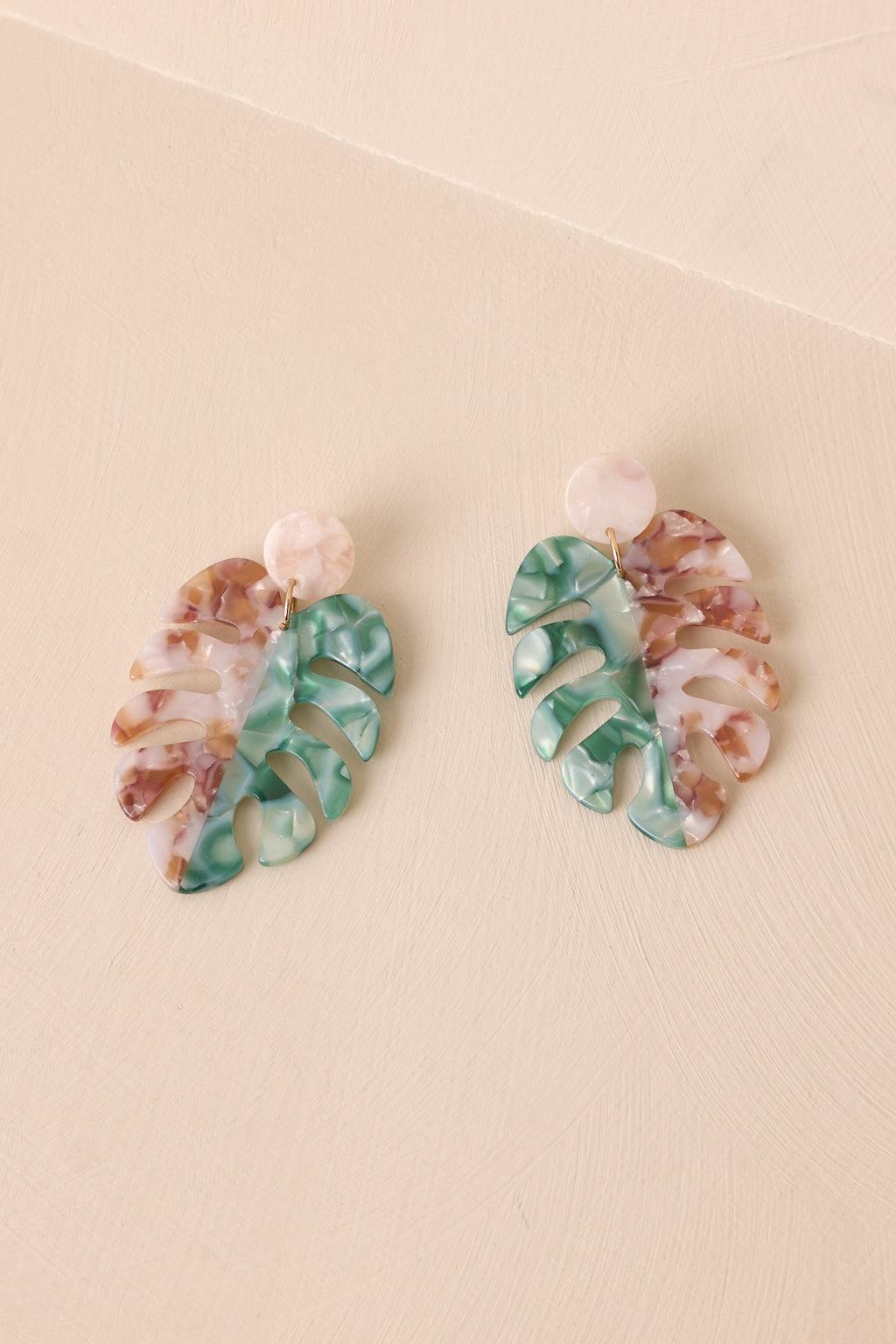 Sea Level Green Multi Pearlescent Monstera Leaf Earrings Product Image
