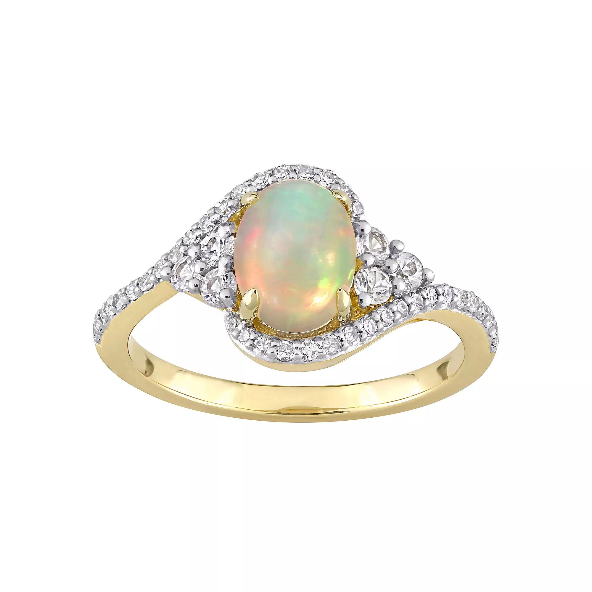 Stella Grace 10k Gold Ethiopian Opal, White Sapphire & 1/5 Carat T.W. Diamond Halo Twist Ring, Womens Product Image