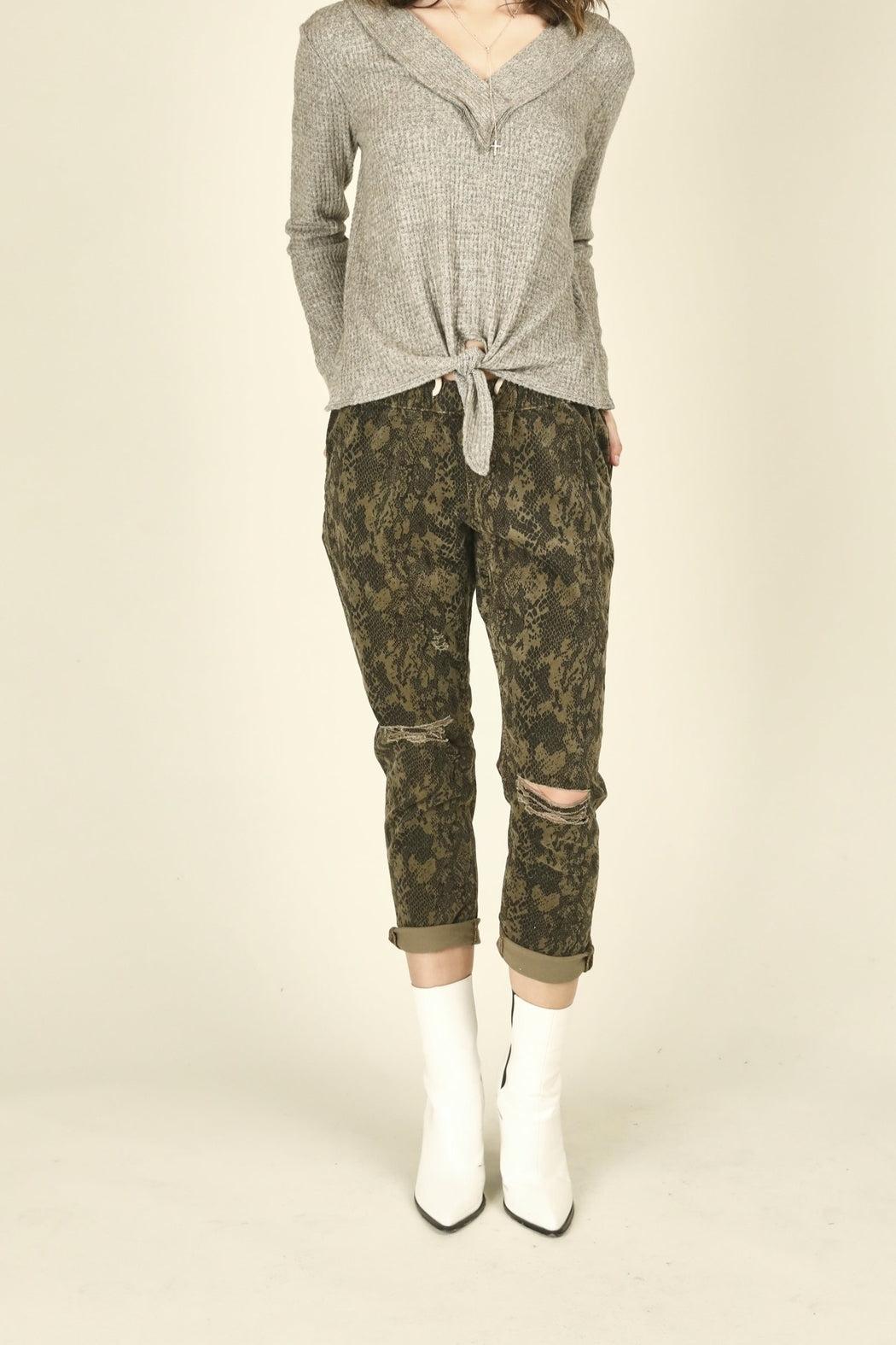Olive Snakeskin Corduroy Boyfriend Joggers Product Image