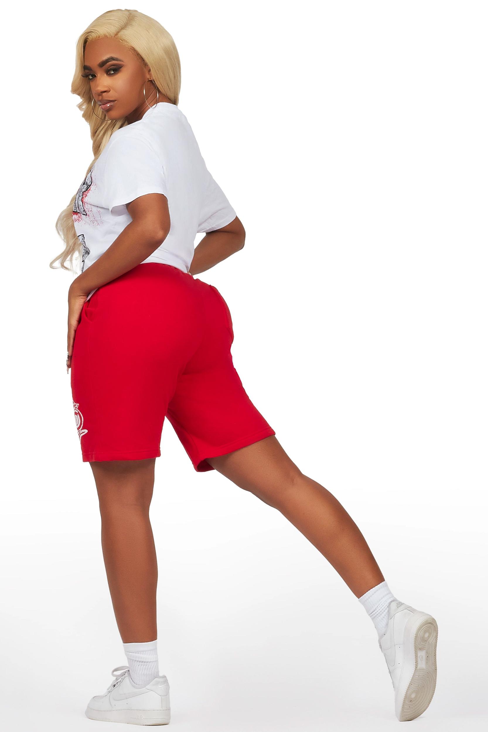 Ashlynn White/Red T-Shirt Short Set Female Product Image