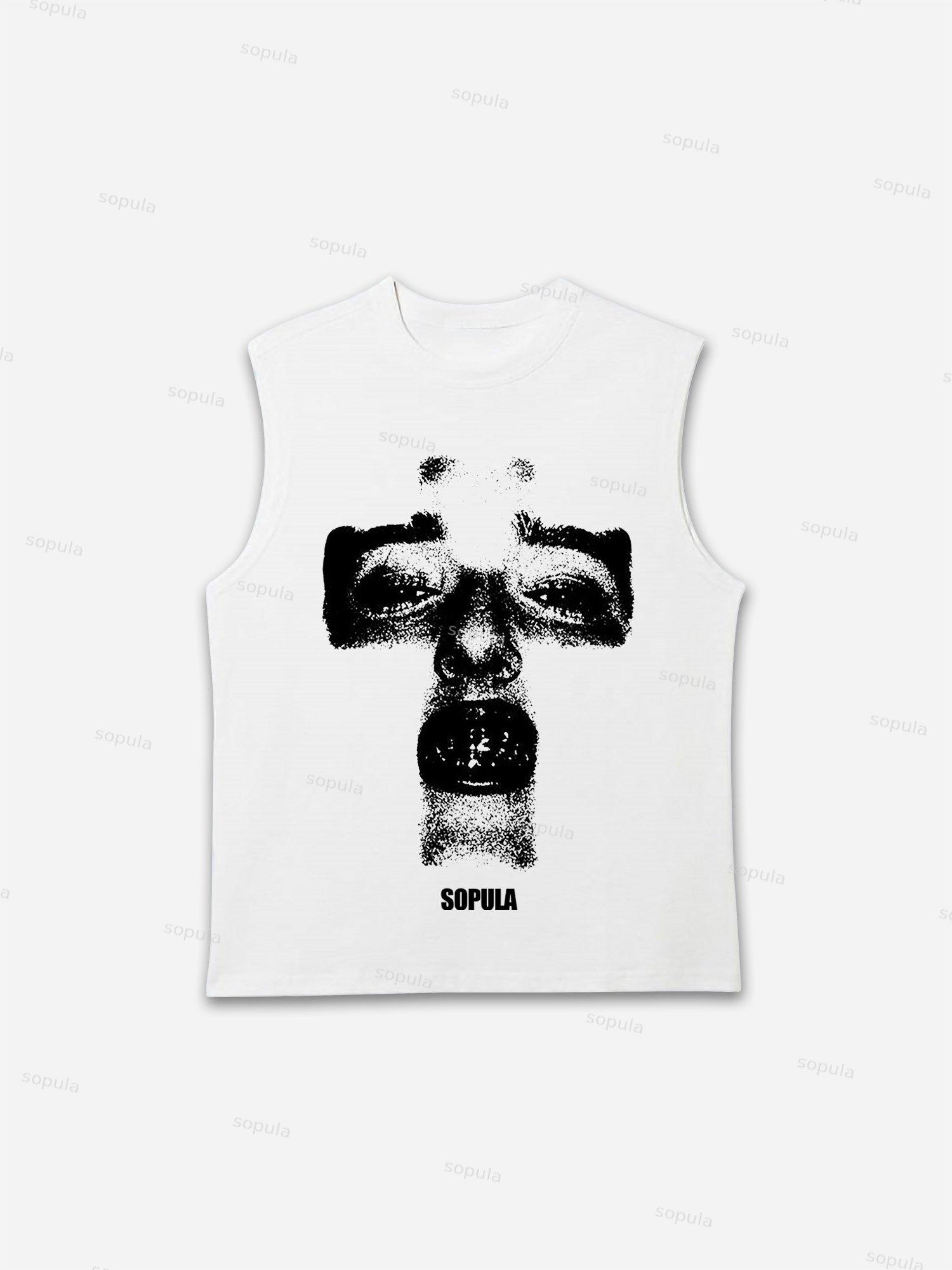 Cross Shape Abstract Portrait Print Sleeveless Shirts Tank Top Product Image