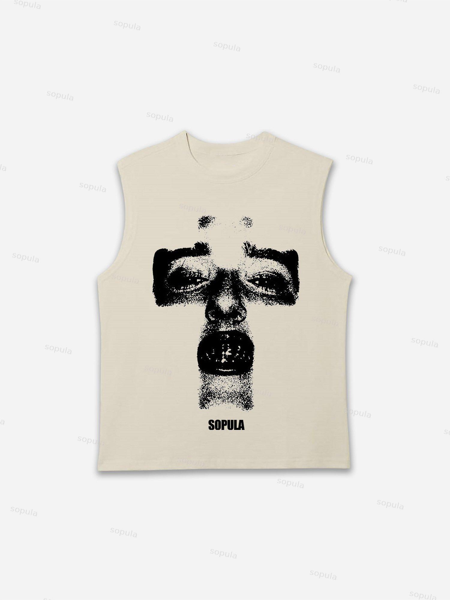 Cross Shape Abstract Portrait Print Sleeveless Shirts Tank Top Product Image