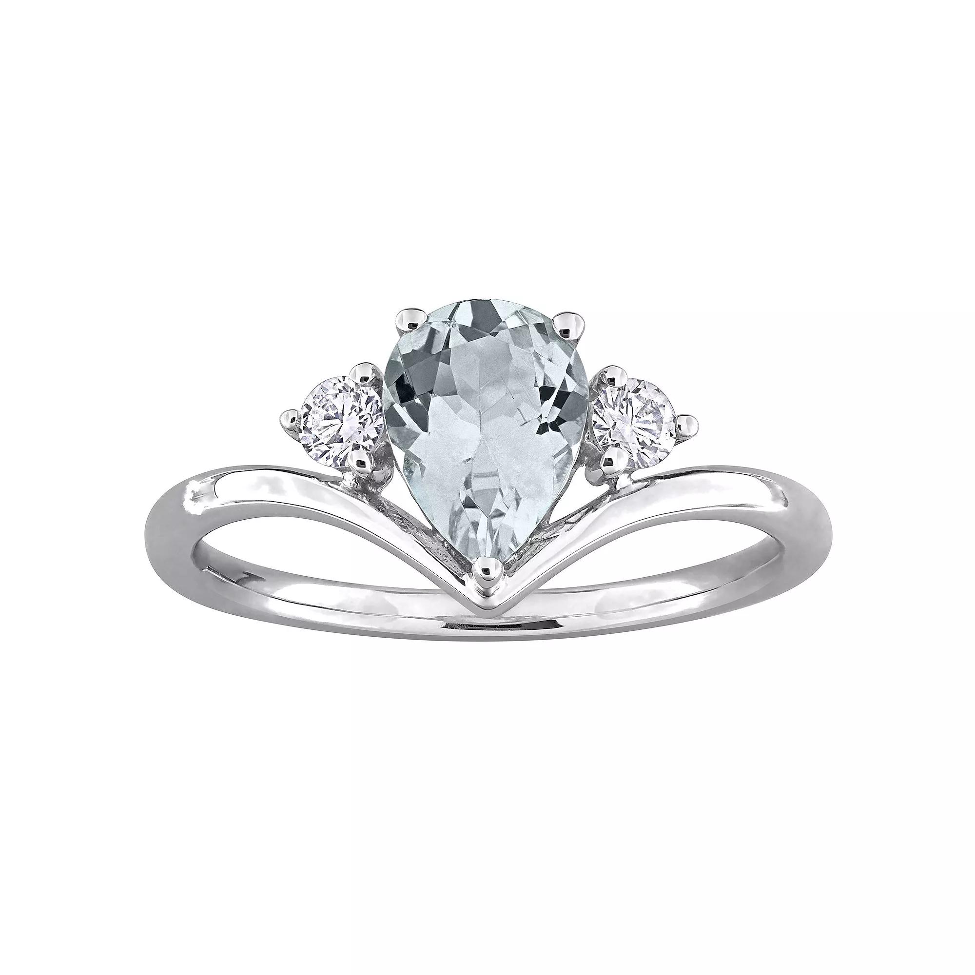 Stella Grace 14k White Gold Aquamarine & 1/6 Carat T.W. Diamond Engagement Ring, Women's, Size: 8 Product Image