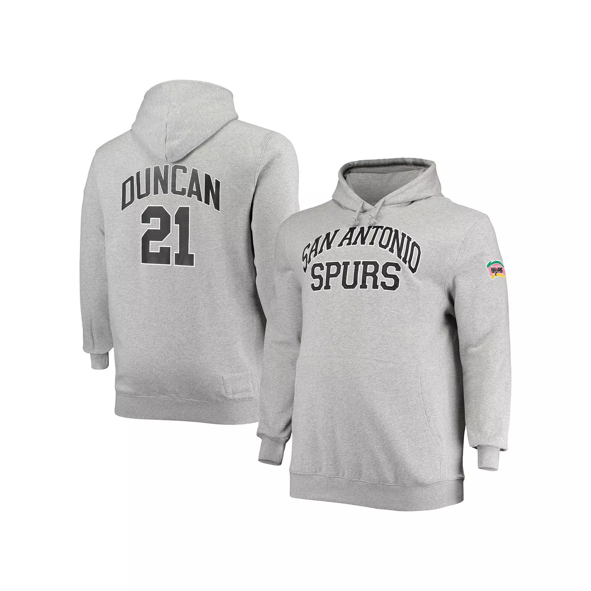Men's Mitchell & Ness Tim Duncan Heathered Gray San Antonio Spurs Big & Tall Name & Number Pullover Hoodie, Size: 5XB, Grey Product Image