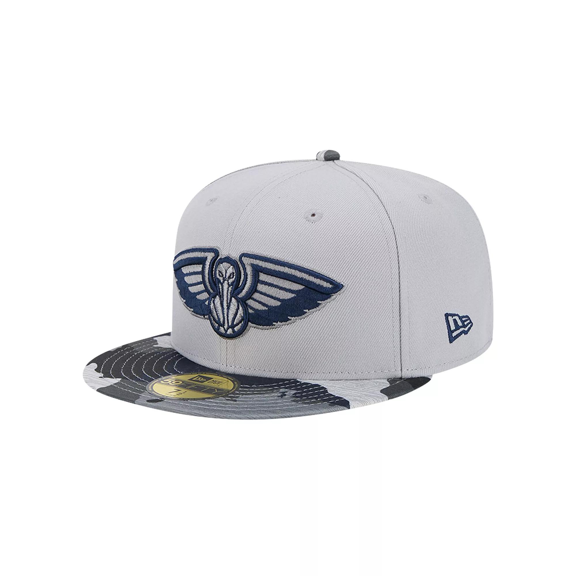 Men's New Era Gray New Orleans Pelicans Active Color Camo Visor 59FIFTY Fitted Hat,  Product Image
