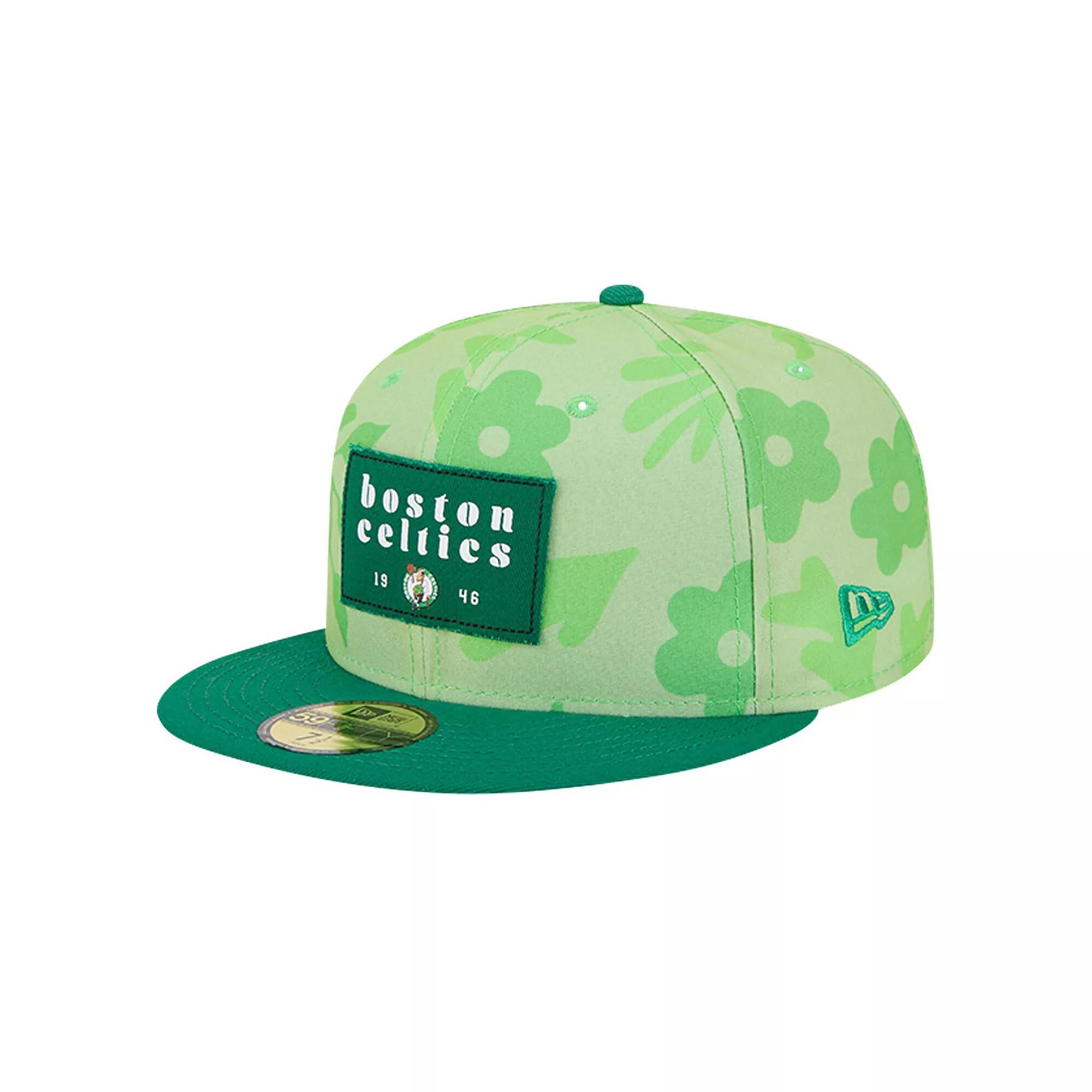 Men's New Era Kelly Green Boston Celtics Palm Fronds 2-Tone 59FIFTY Fitted Hat,  Product Image