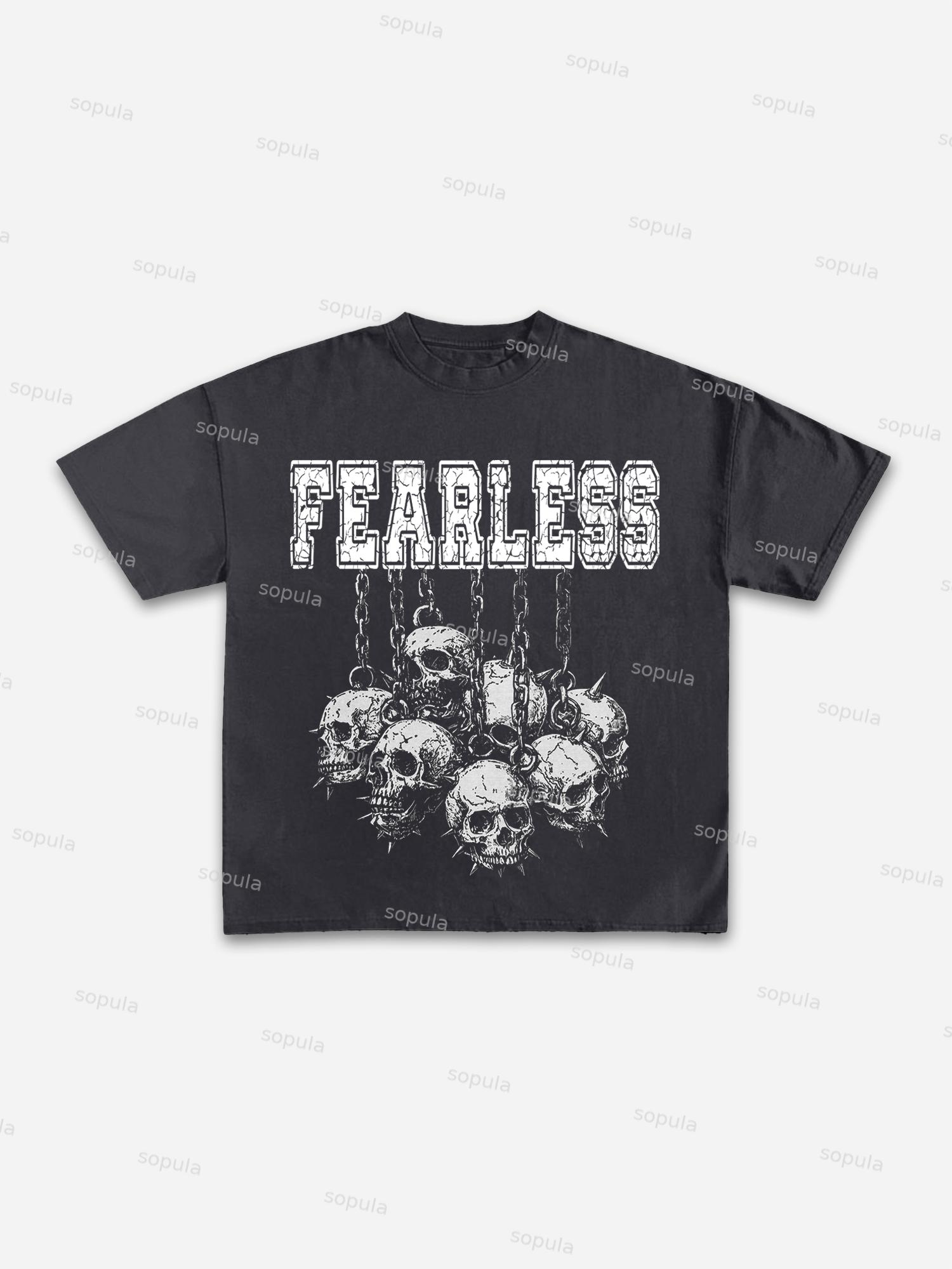 Fearless Skull Print Cotton T-shirt Product Image