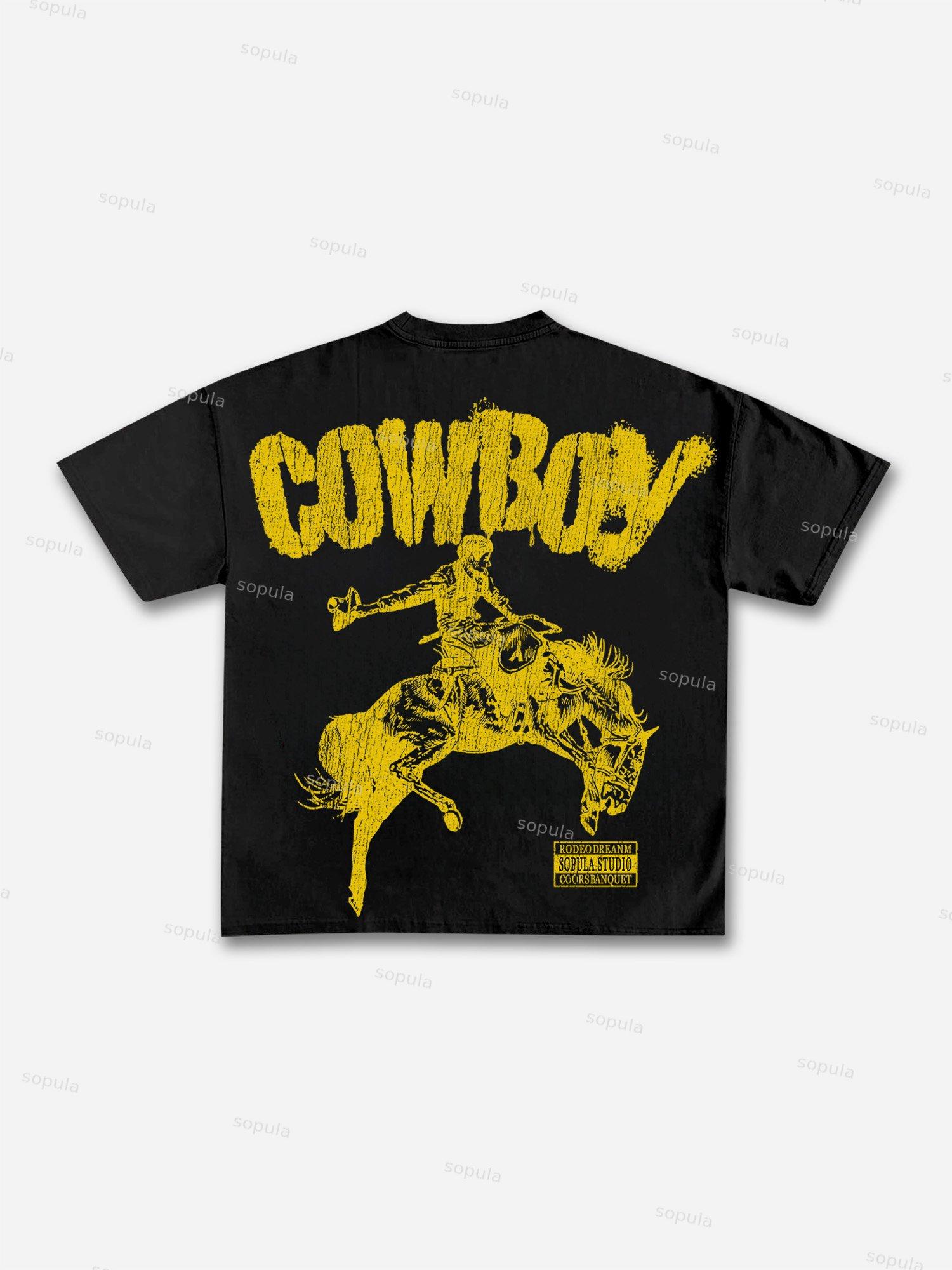 Men's Cowboy Rodeo Street Graphic Print Cotton T-shirt Product Image