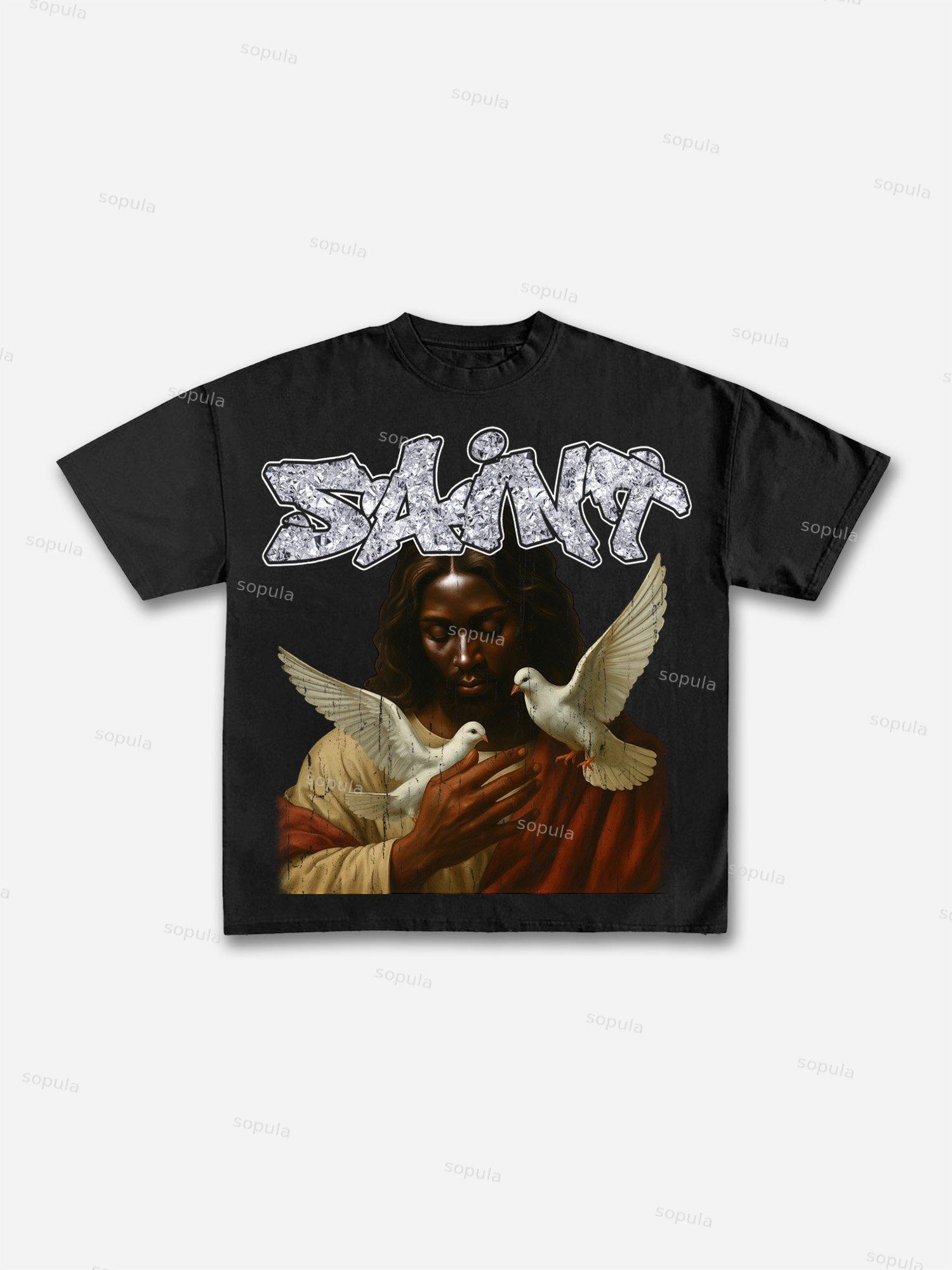 God Loves The World Saints Jesus Vintage Graphic Cotton T-shirt Product Image