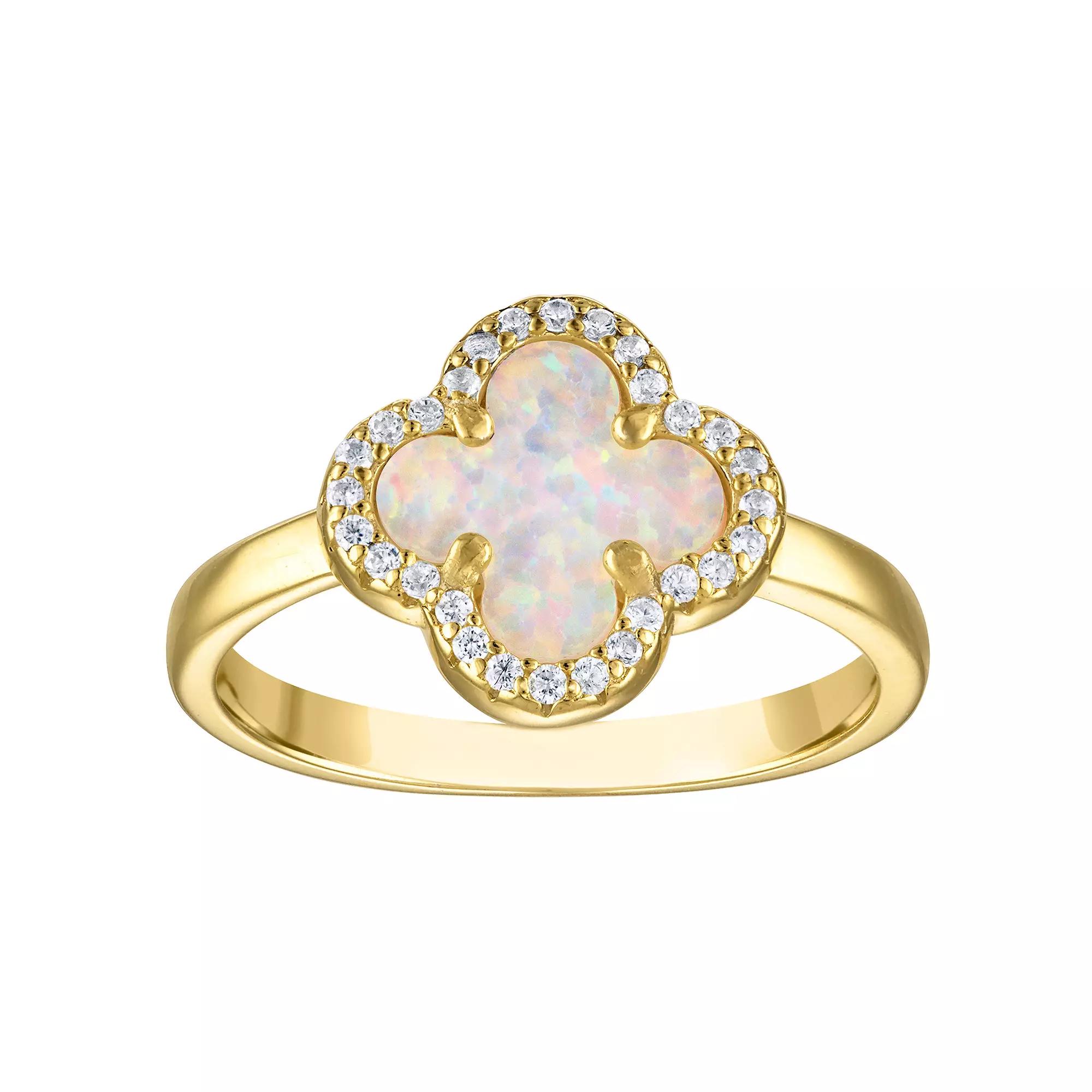 Designs by Gioelli 14k Gold Over Sterling Silver Gemstone Clover Ring, Women's, Size: 6, Created White Product Image