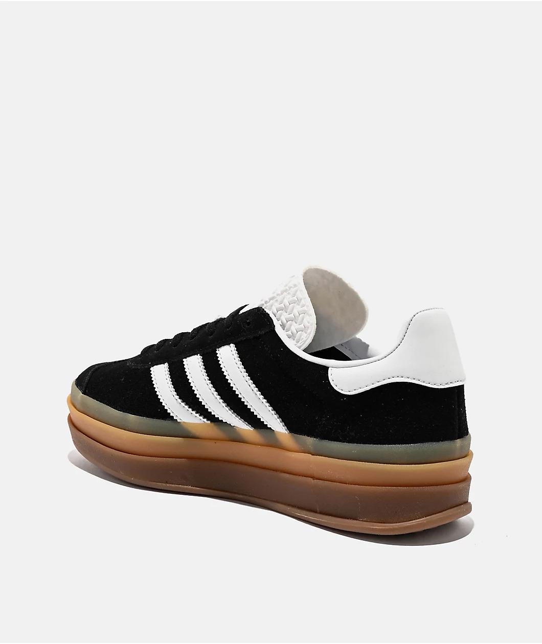 adidas Originals Gazelle Bold Core Black, Cloud White, & Gum Platform Shoes Product Image