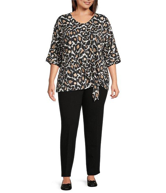 Multiples Plus Size Animal Print Slub Knit Skin Multi V-Neck 3/4 Dolman Sleeve Top Product Image