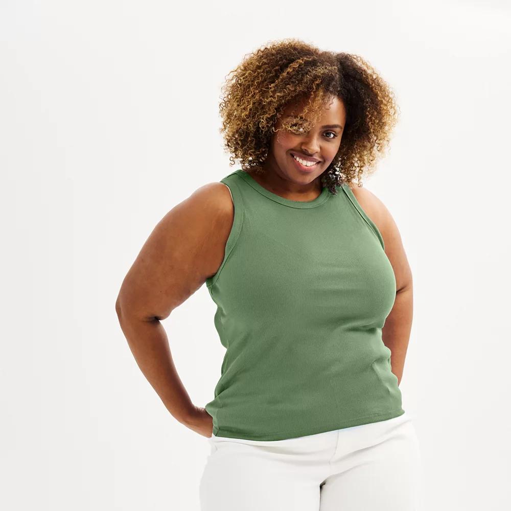 Plus Size Sonoma Goods For Life® High Neck Ribbed Layering Tank Top, Women's, Size: 4XL, Manolo Green Product Image