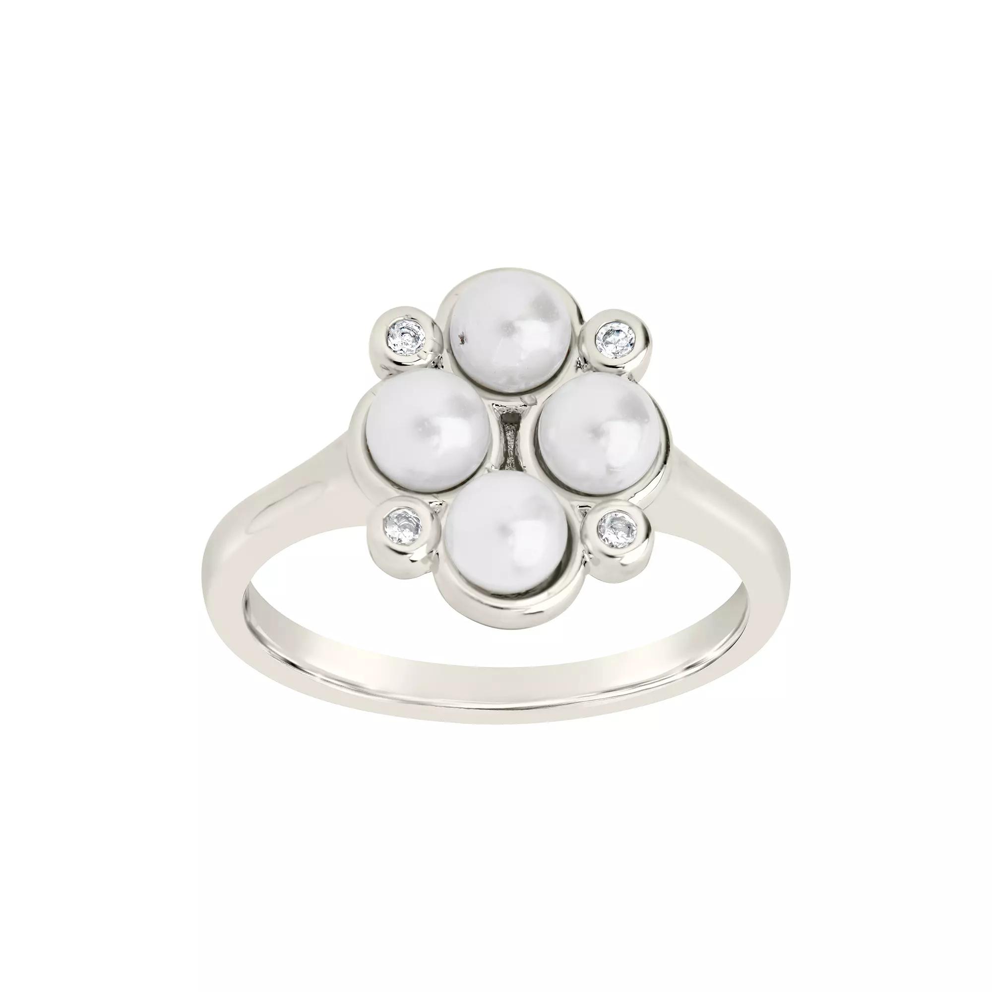 MC Collective Cosetta Simulated Pearl & Cubic Zirconia Ring, Women's, Size: 7, Silver Product Image