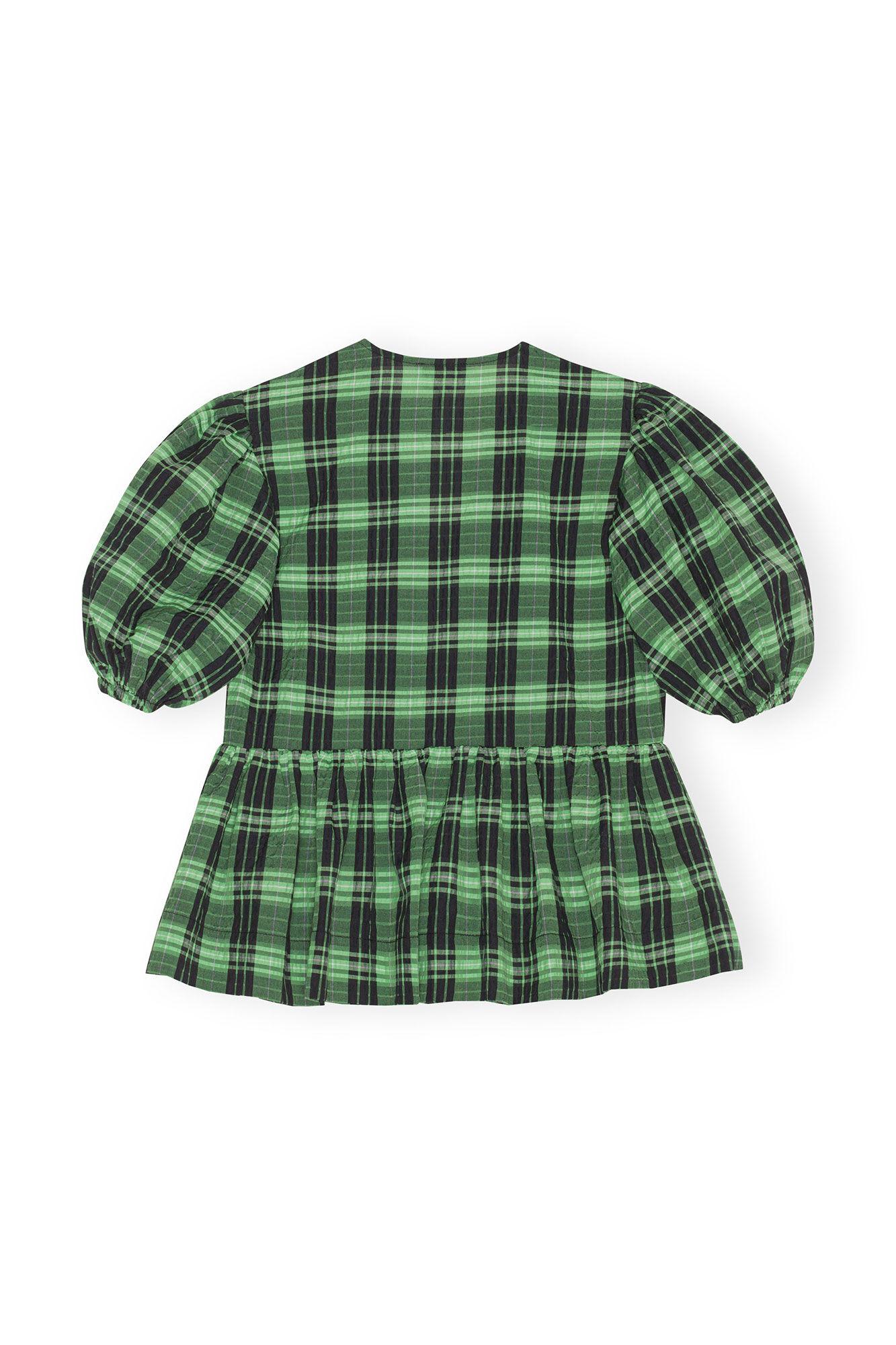Green Seersucker Check Wrap Blouse Product Image