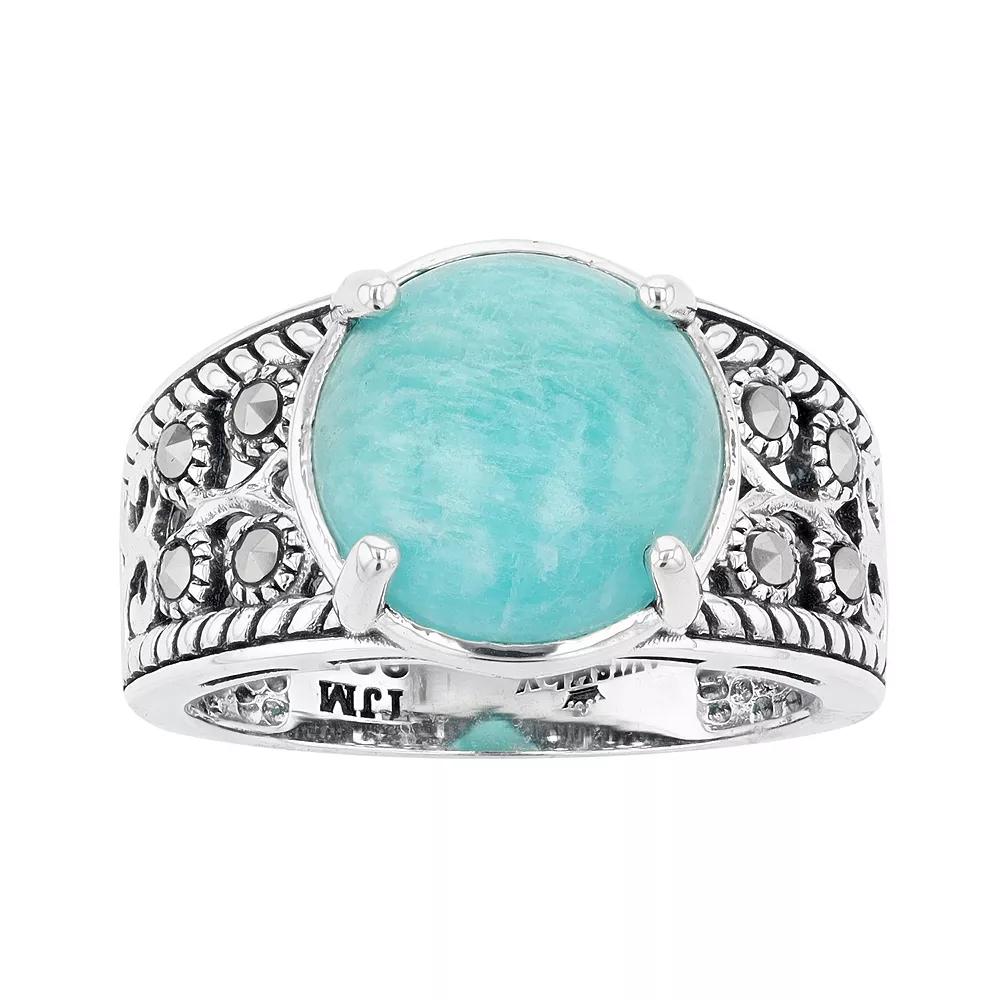 Lavish by TJM Sterling Silver Amazonite Cabochon & Marcasite Dome Ring, Women's, Size: 6 Product Image