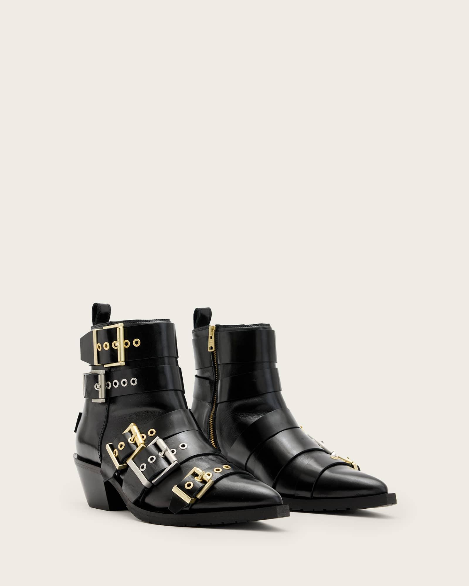 Jane Buckle Pointed Leather Boots Product Image