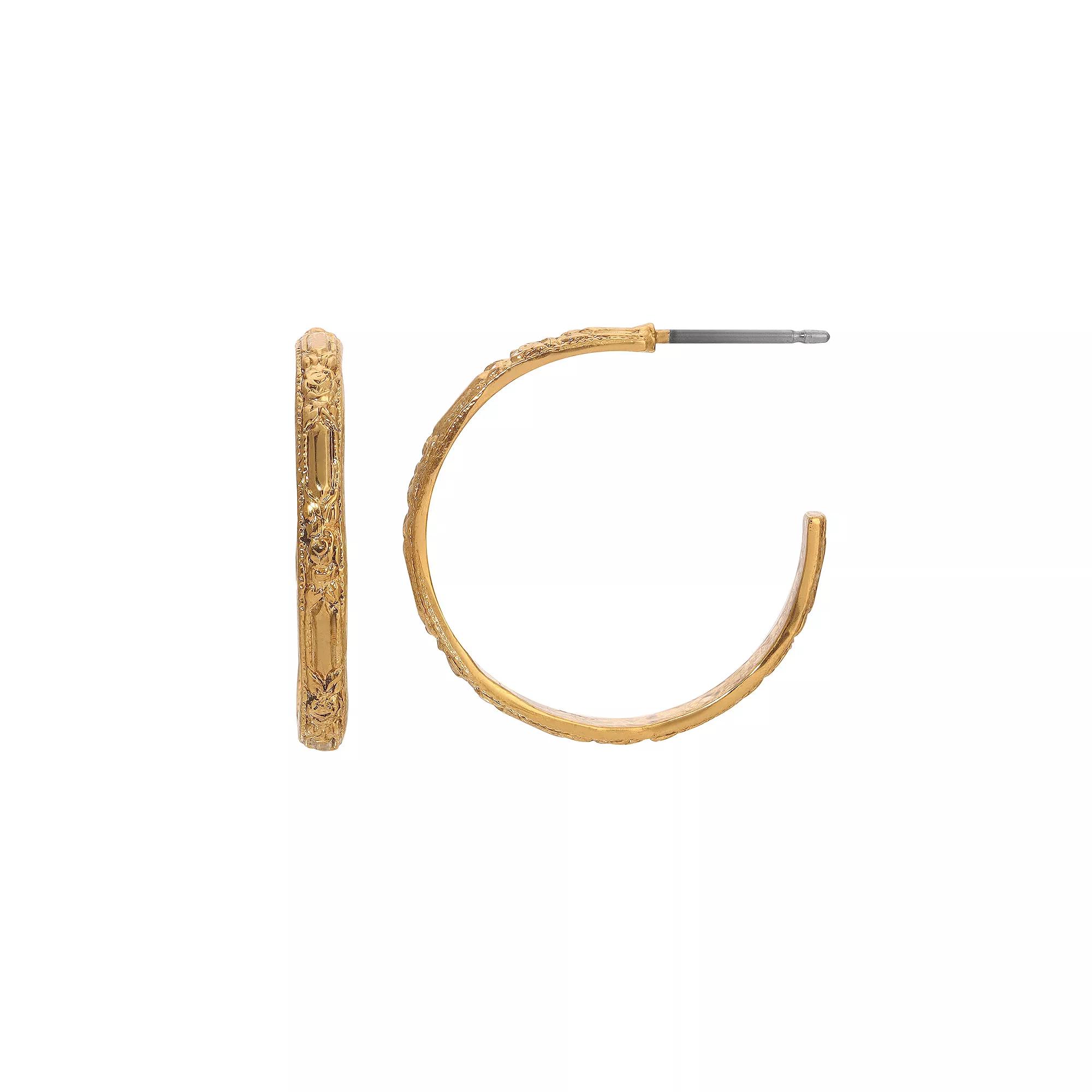 1928 Gold Tone Thin Wedding Band Hoop Earrings, Womens, Yellow Product Image