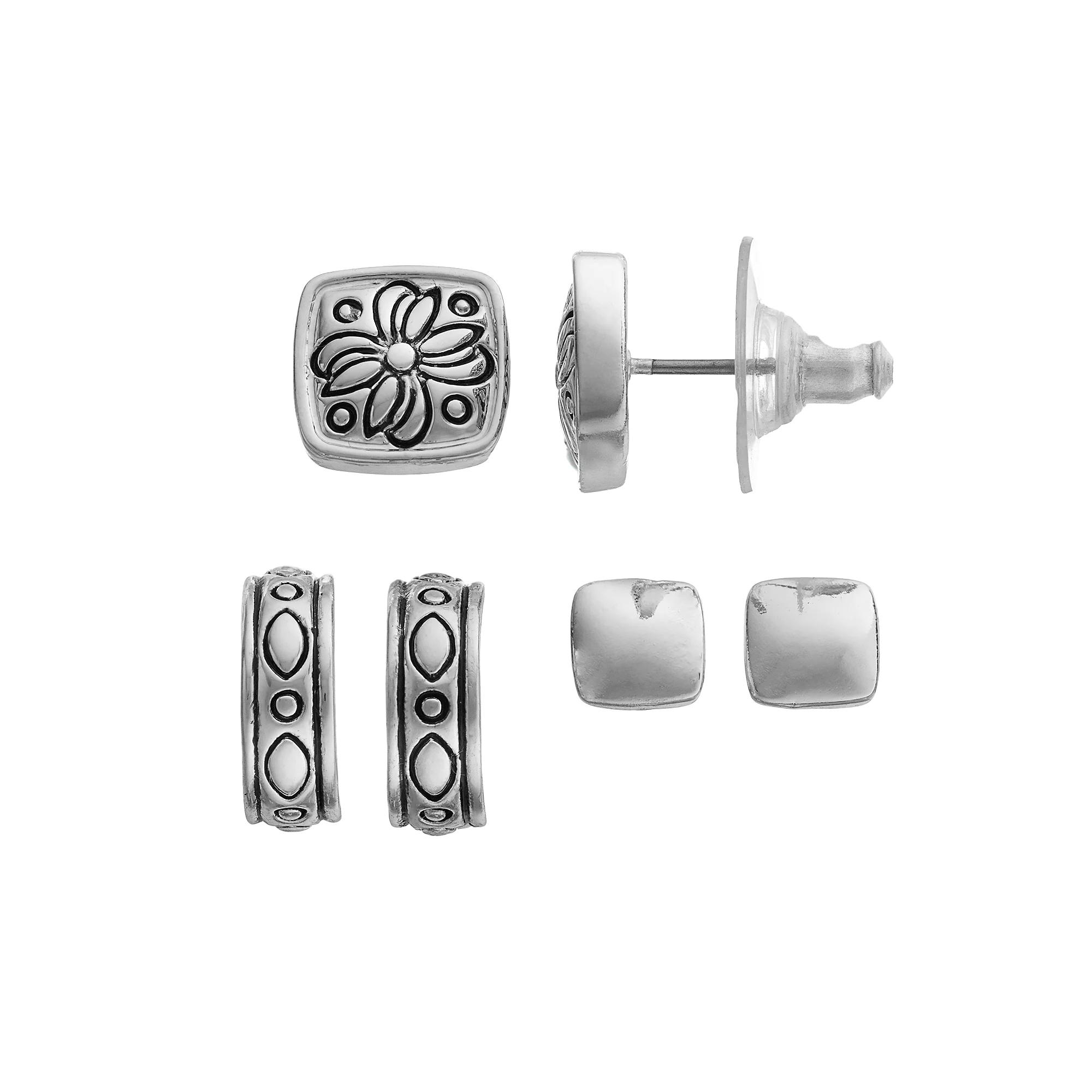 Napier Square Stud & Hoop Earring Set, Womens, None Product Image