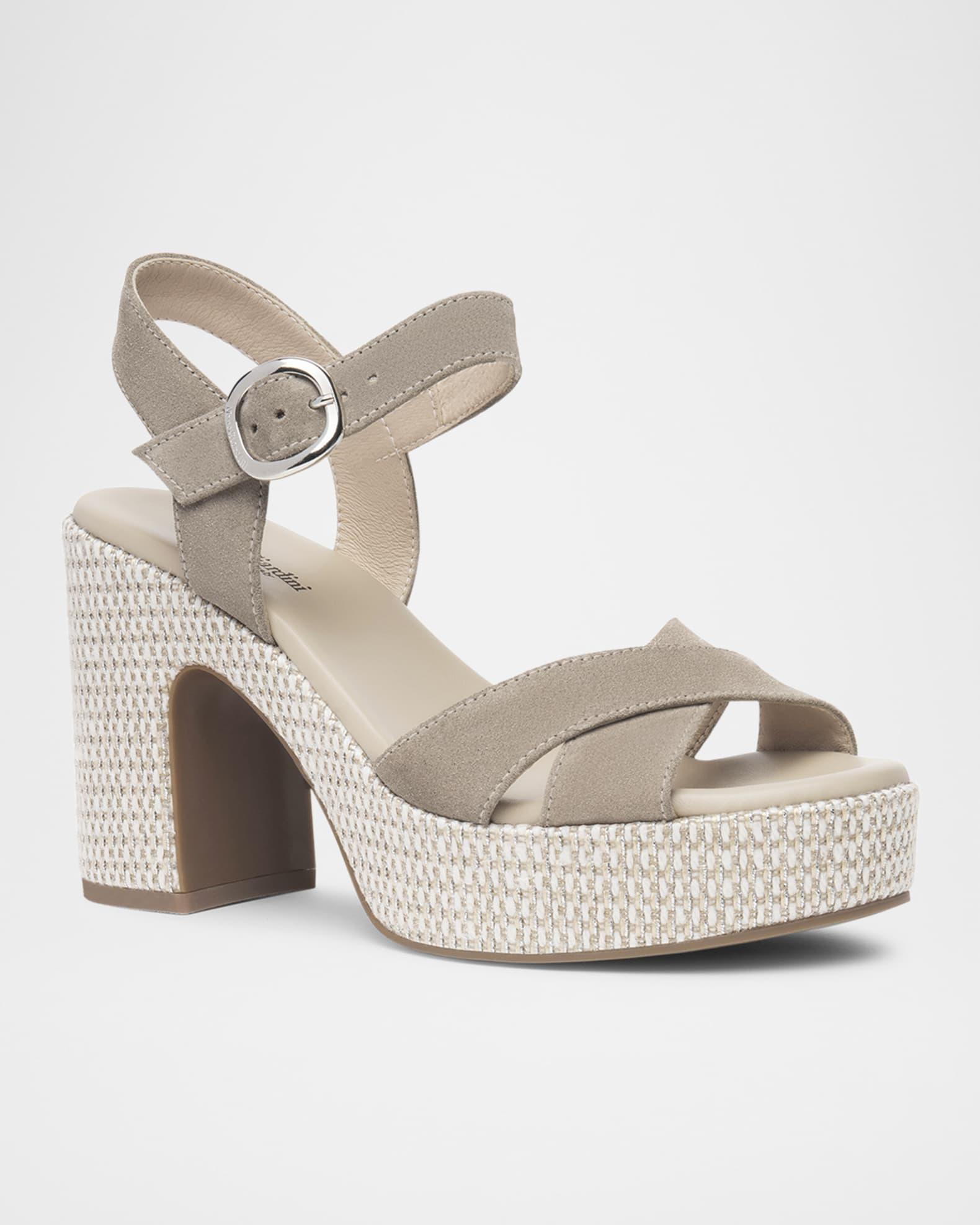 Suede Criss-Cross Strap Woven Platform Sandals Product Image