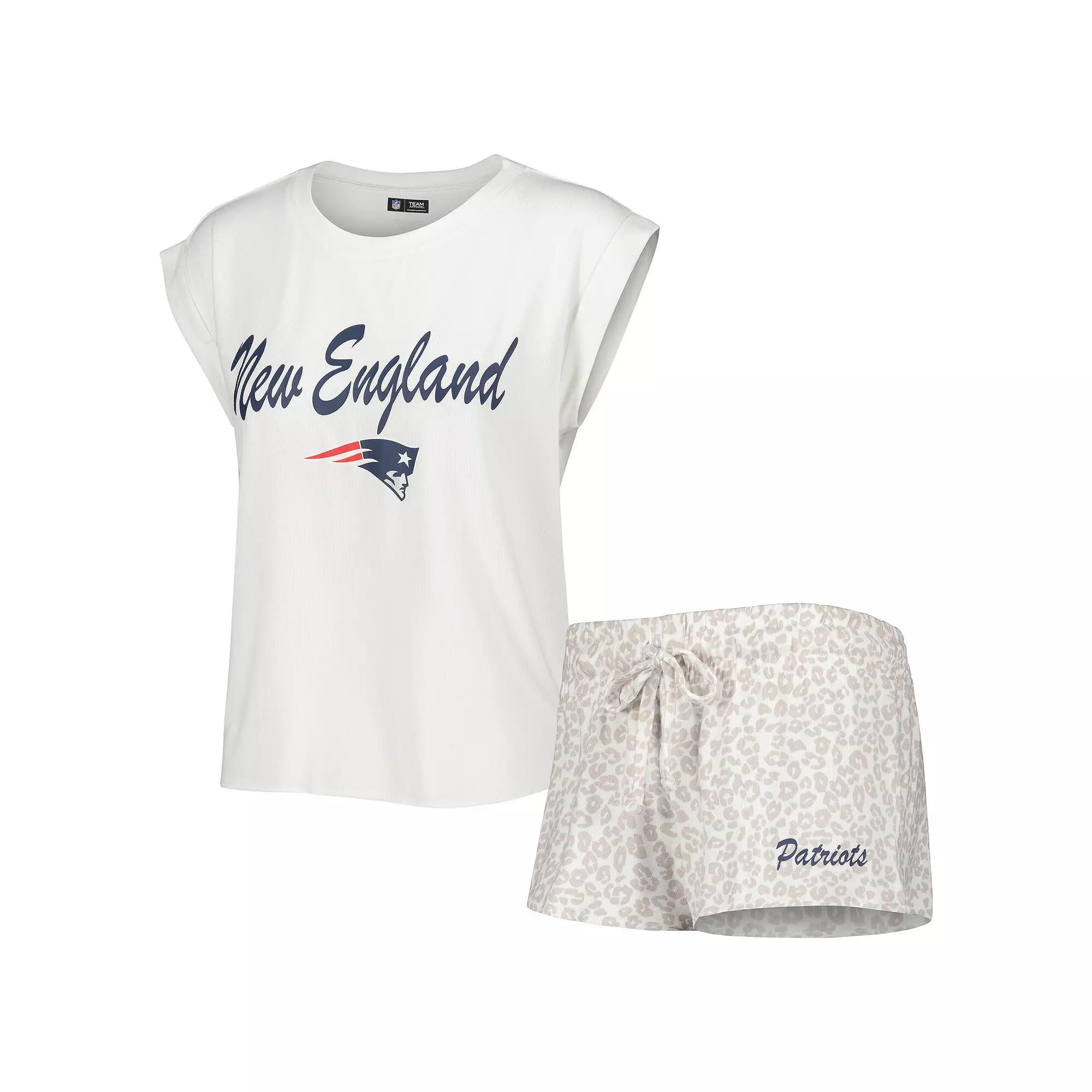 Women's Concepts Sport White/Cream New England Patriots Montana Knit T-Shirt & Shorts Sleep Set, Size: 3XL Product Image