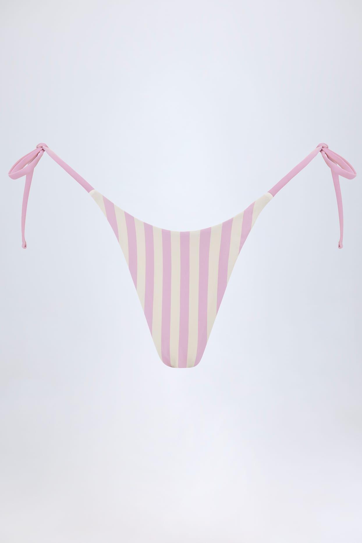 Side-Tie Thong Bikini Bottoms in Mauve Stripe Product Image