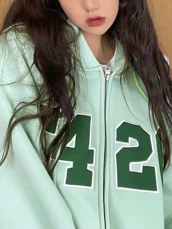 Number Print Cardigan Hoodie Product Image