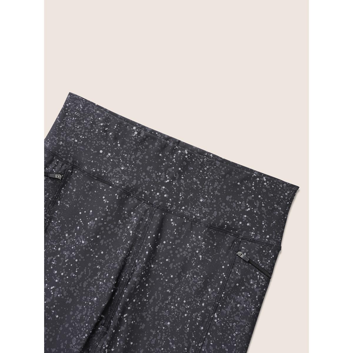 Plus Size Allover Print Zipper Seam Detail High Rise Leggings Women BlackFlower Casual High stretch Skinny High Rise Everyday Leggings BloomChic 14-16/1X Product Image