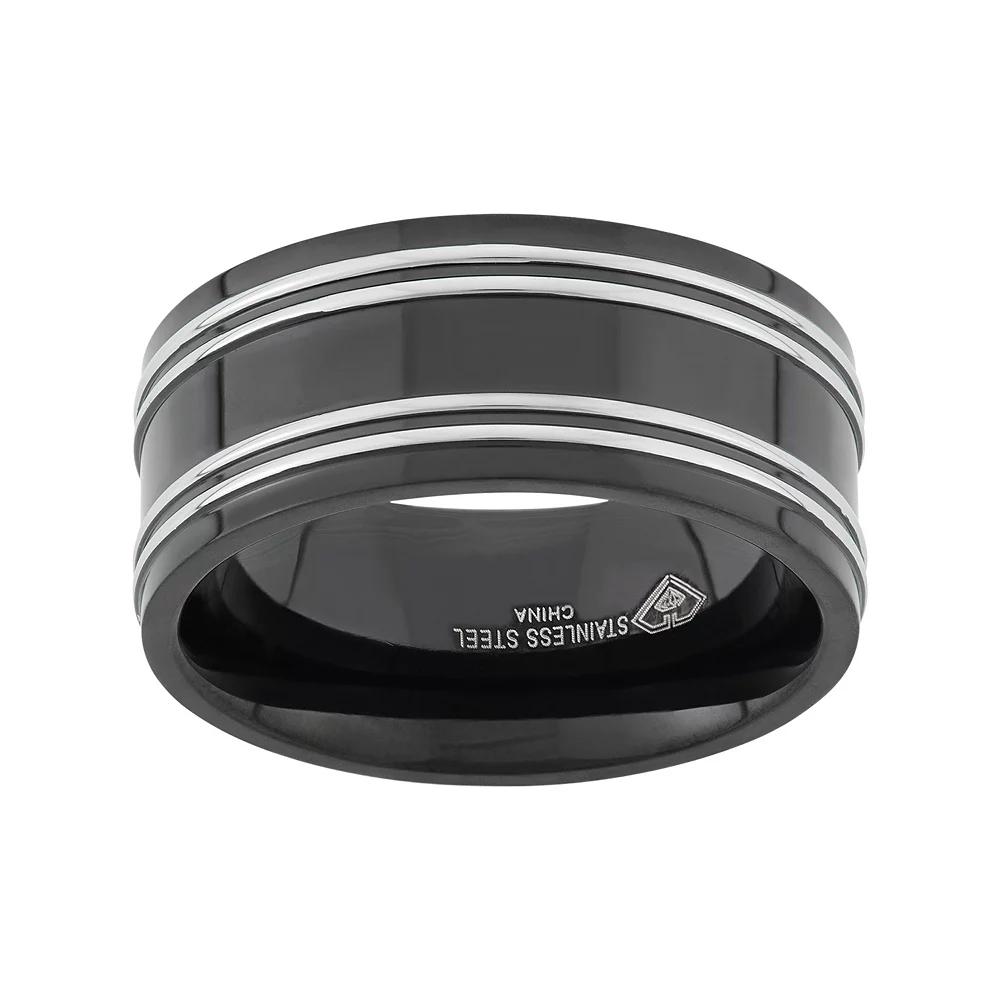 Two Tone Stainless Steel Striped Wedding Band - Men, Men's, Size: 8.50, Grey Product Image