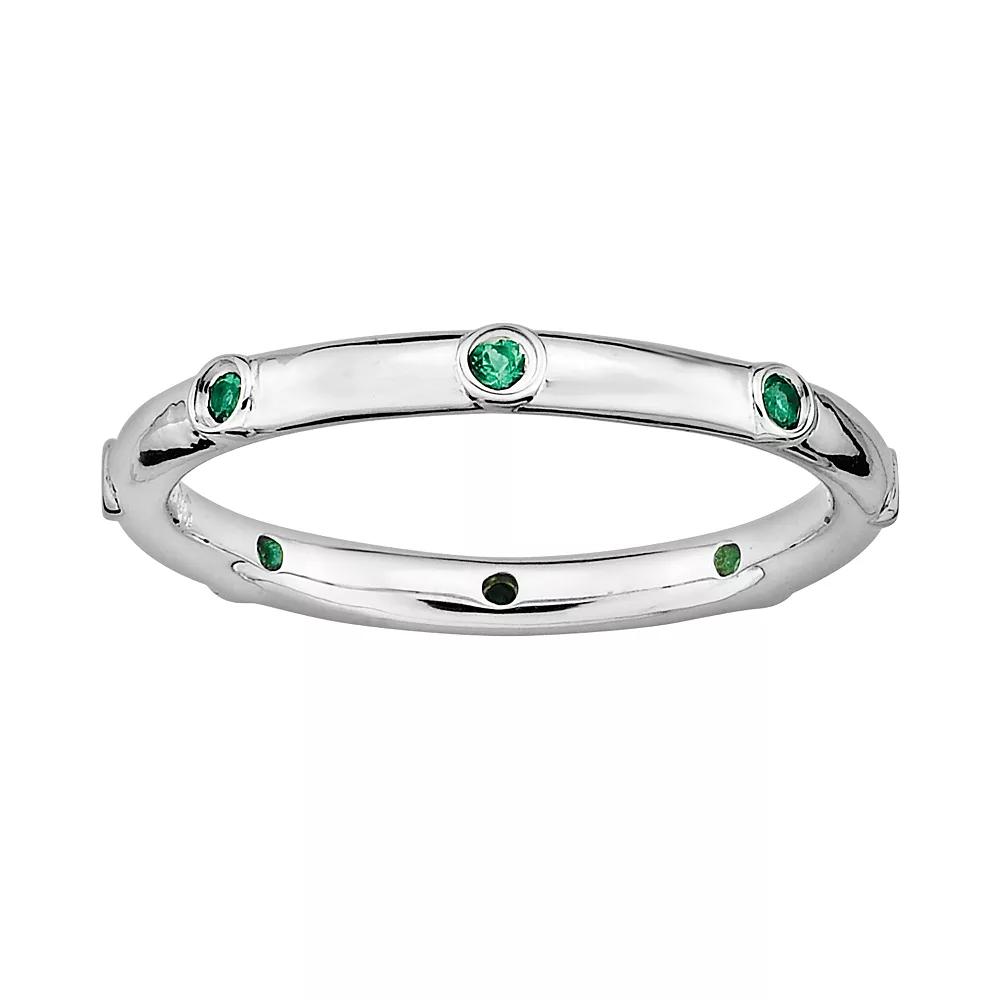 Stacks & Stones Sterling Silver Lab-Created Emerald Stack Ring, Women's, Size: 8 Product Image
