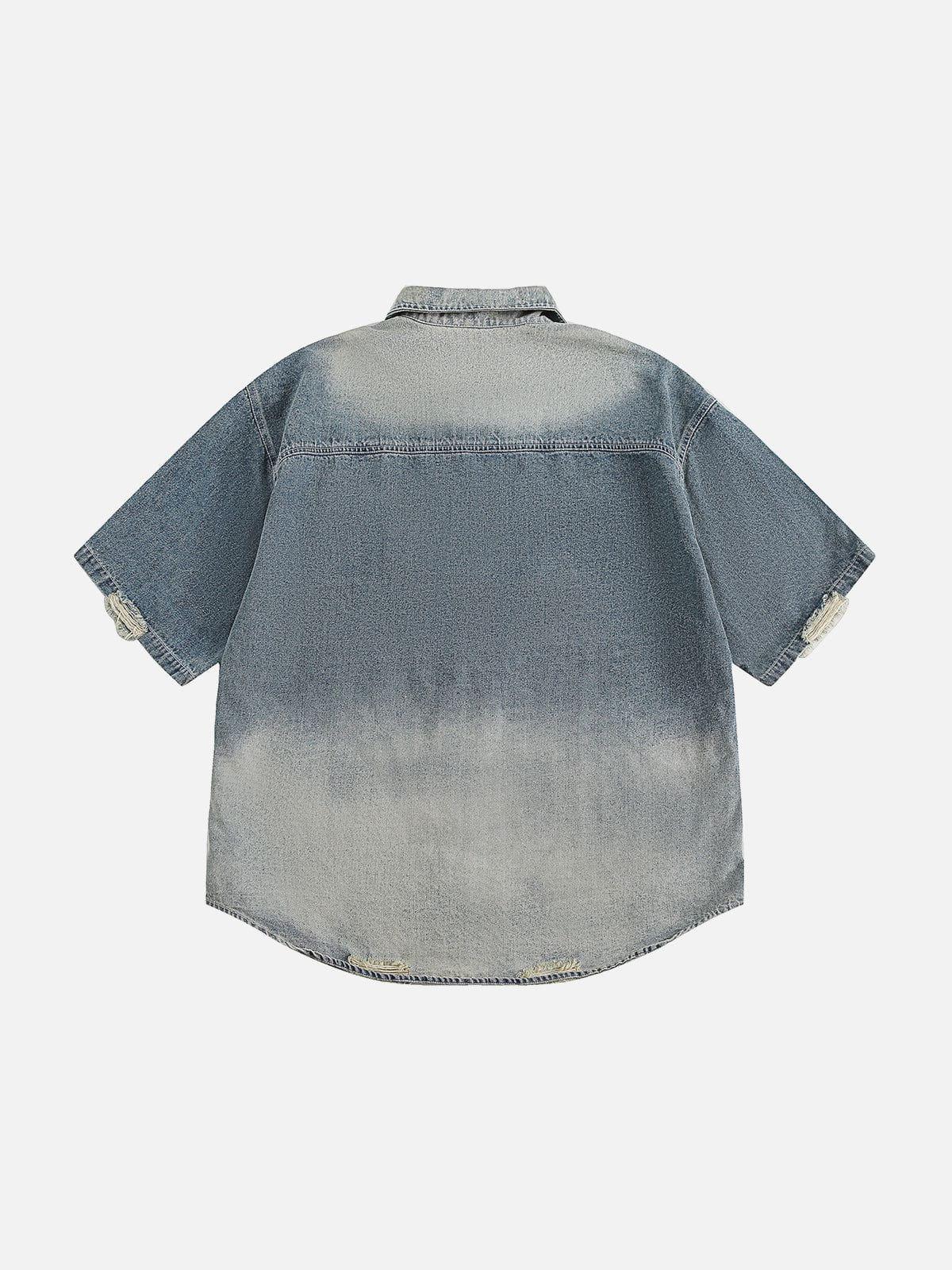 Aelfric Eden Floral Embroidery Denim Shirt Product Image