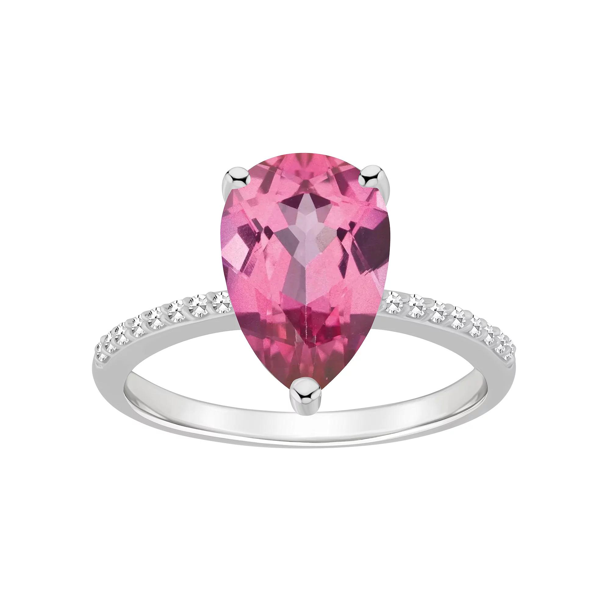 Alyson Layne Sterling Silver Pear Shape Pink Topaz 1/10 Carat T.W. Diamond Ring, Women's, Size: 5 Product Image