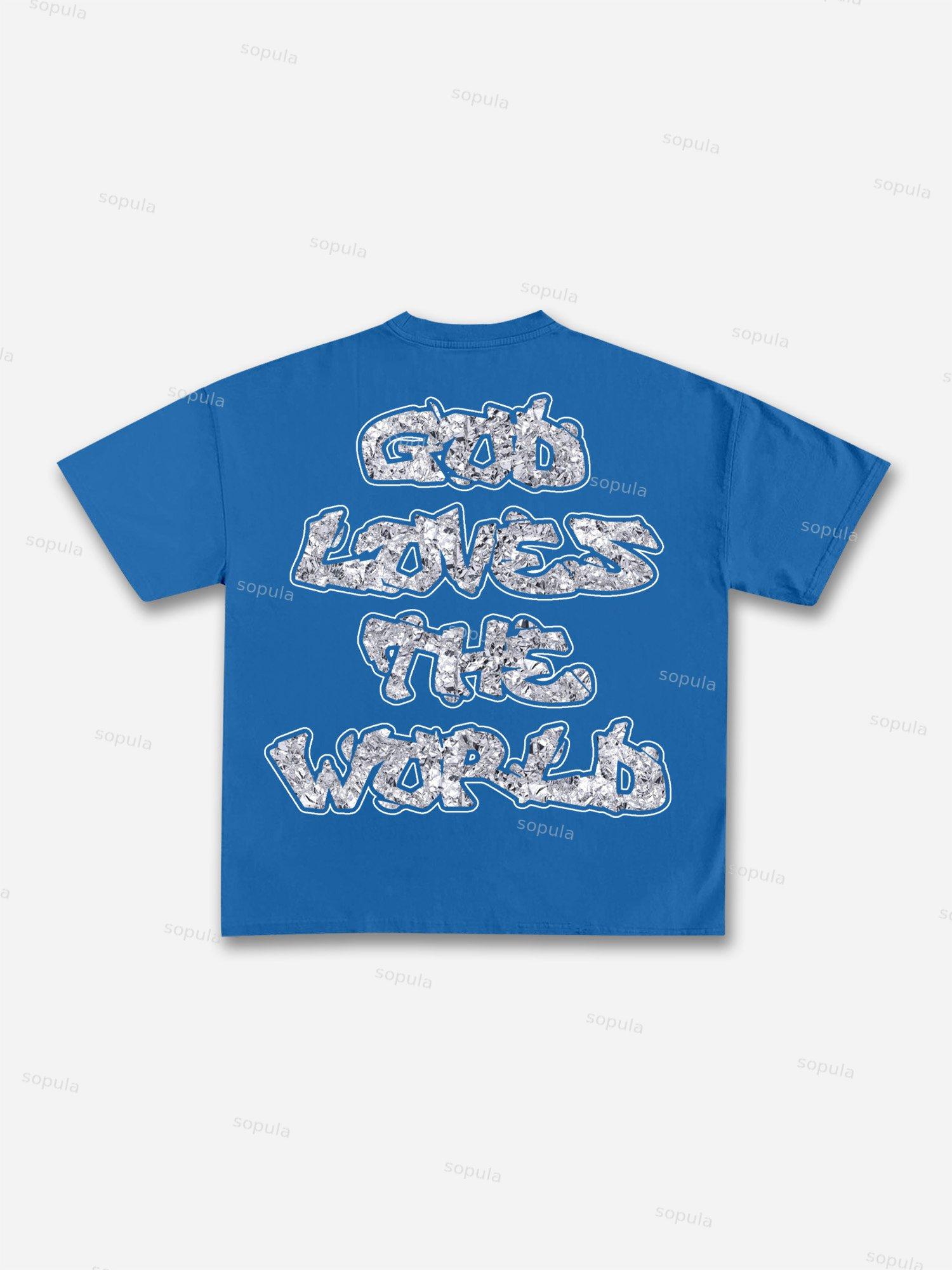 God Loves The World Saints Jesus Vintage Graphic Cotton T-shirt Product Image