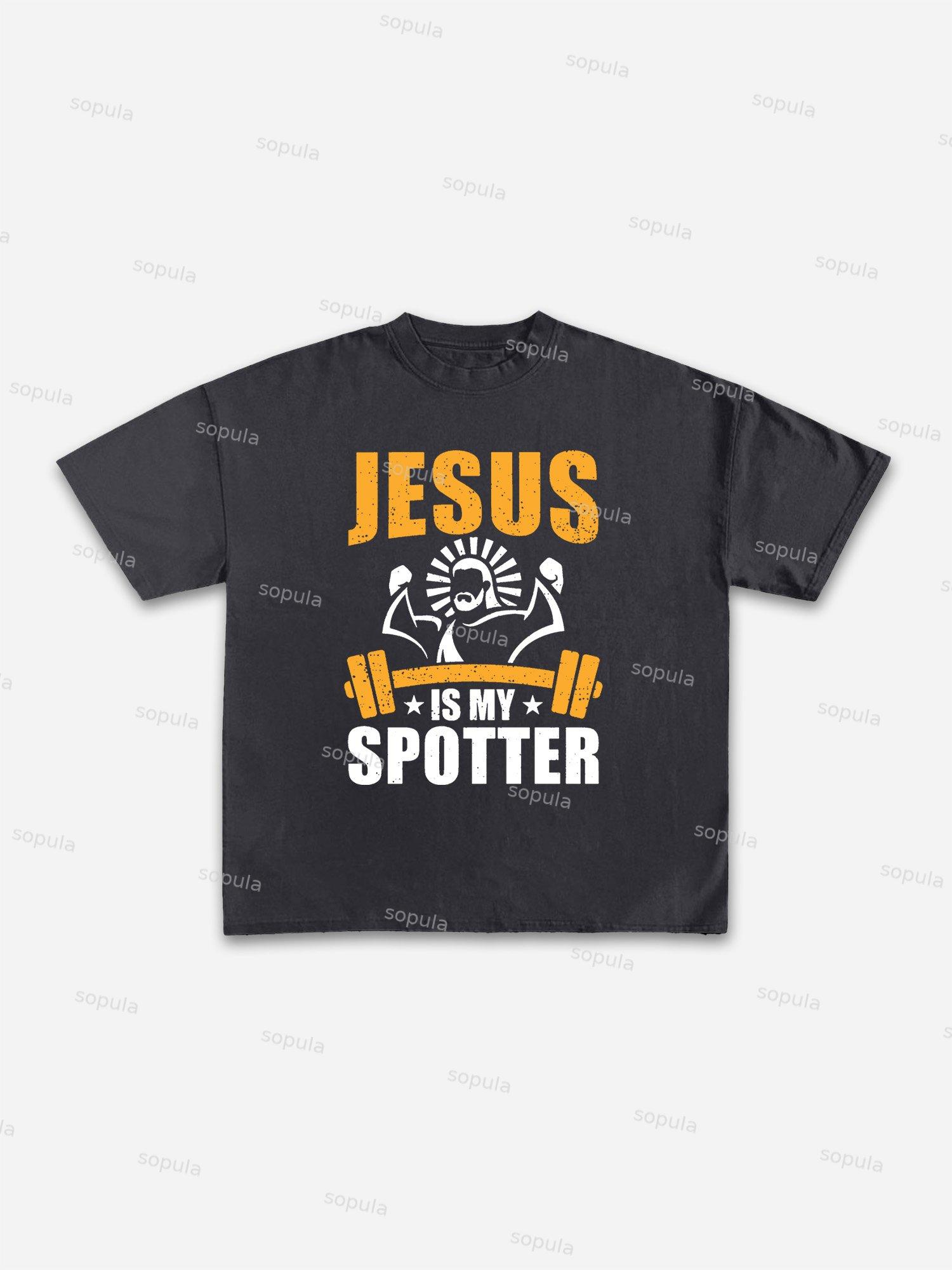 Jesus Is My Spotter Gym Graphic Cotton T-shirt Product Image