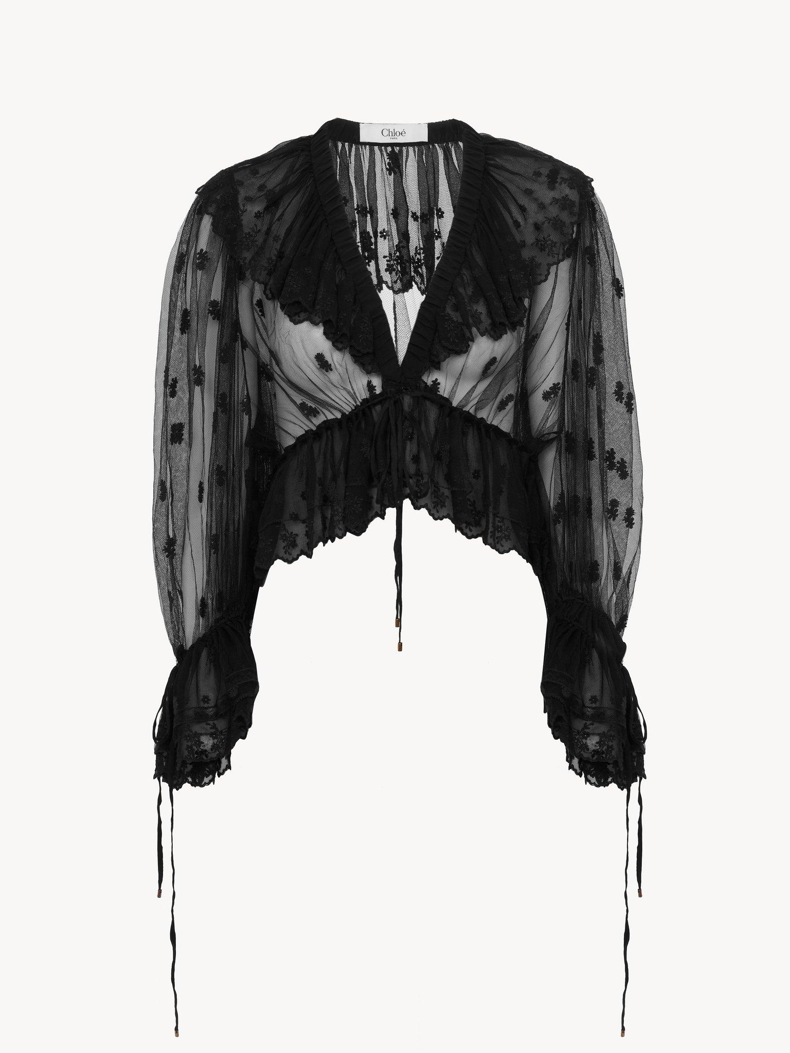 V-neck ruffle top in embroidered lace Product Image