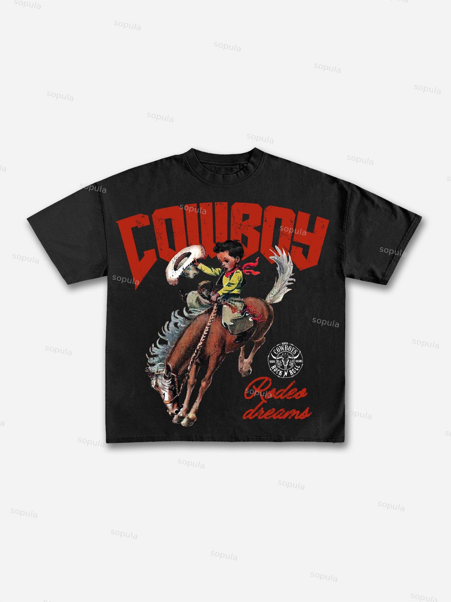 Cowboy Rodeo Dreams Print Cotton T-shirt Product Image
