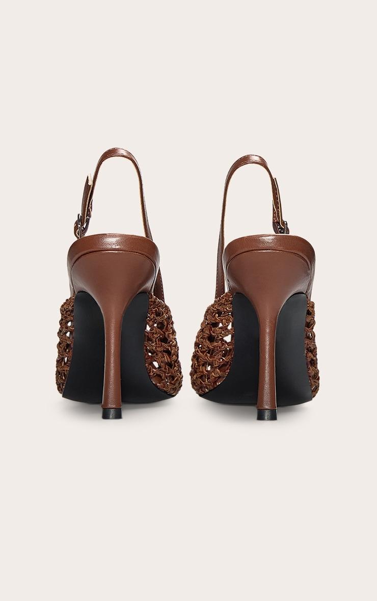 Chocolate Pu Point Toe Woven High Heeled Sling Back Courts Product Image