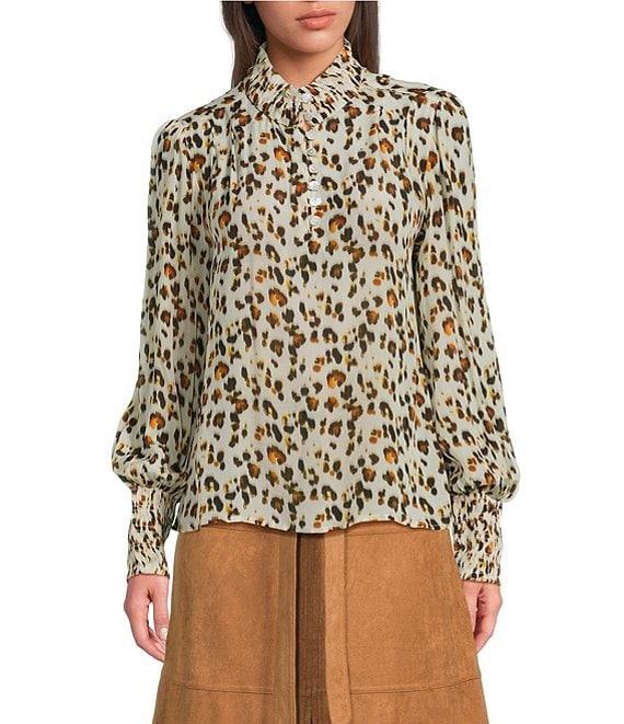 APNY Woven Animal Print High Neck Long Sleeve Top Product Image
