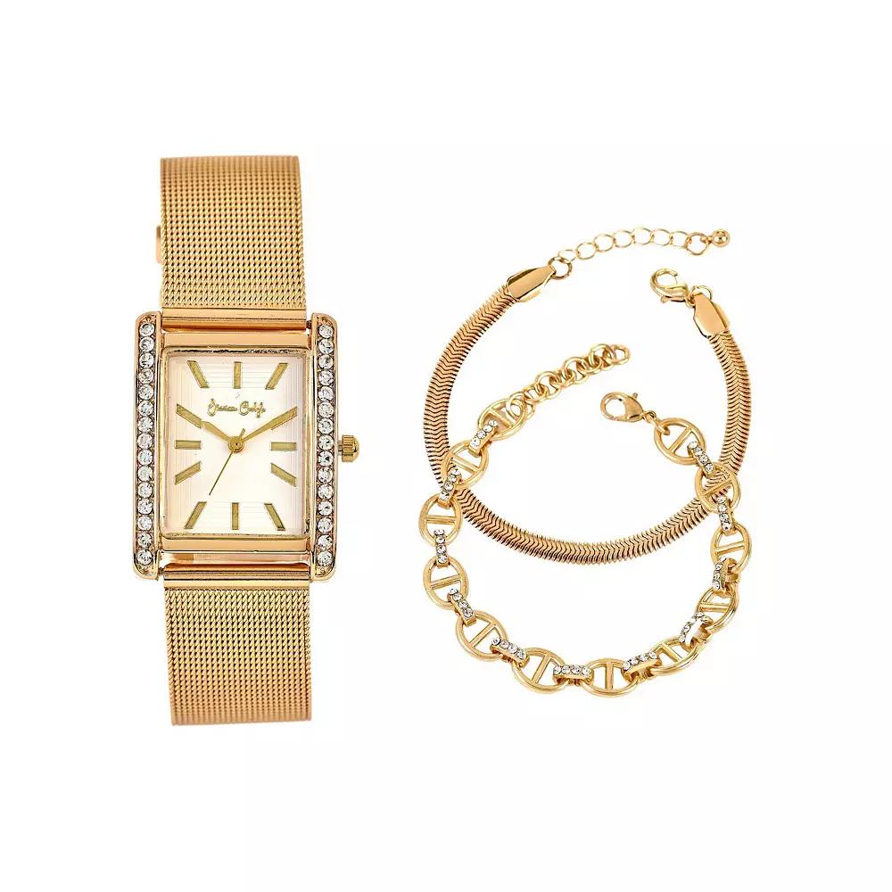Jessica Carlyle Gold Tone Metal Analog Watch & Bracelet Set, Women's, Size: 23 mm, White Product Image