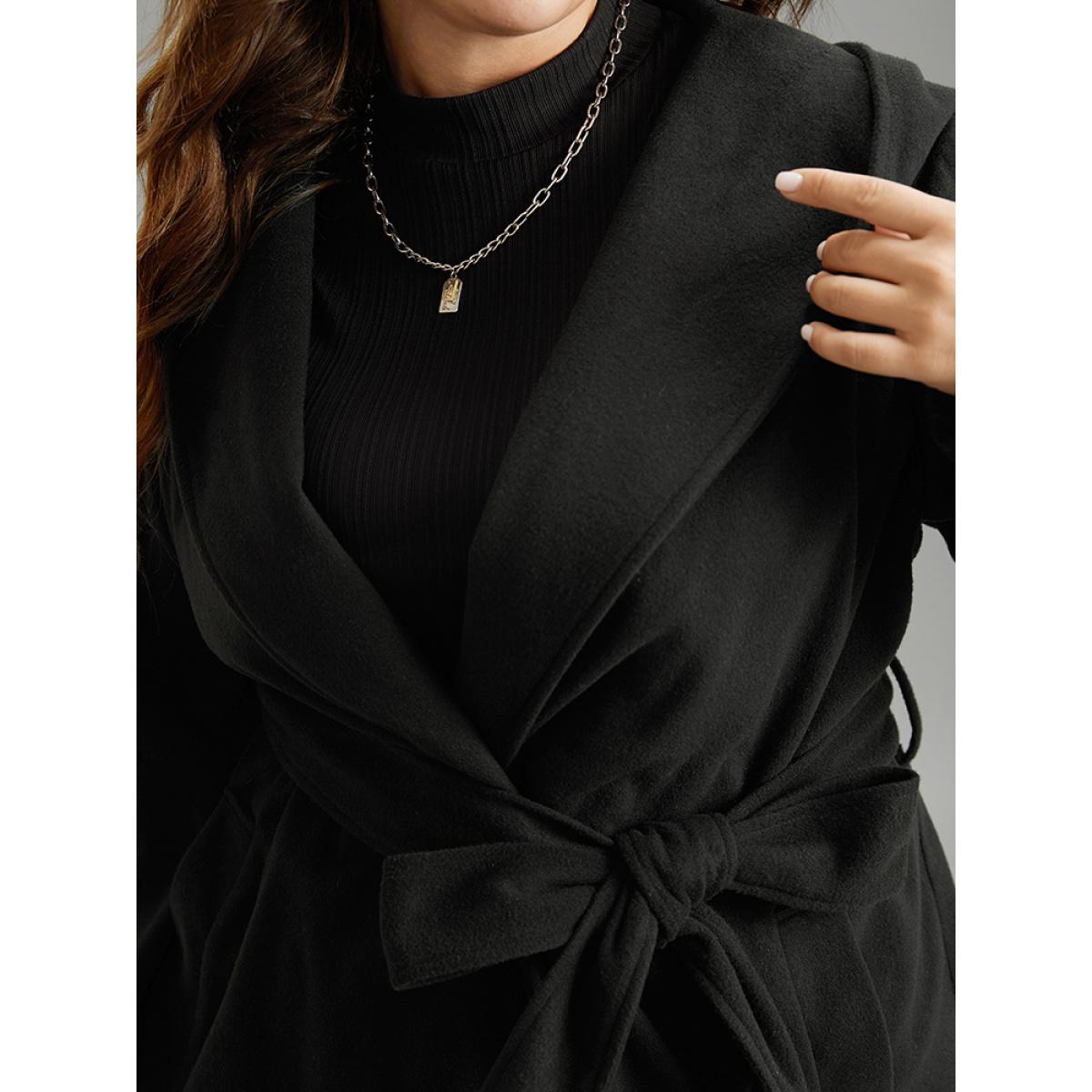 Plus Size Plain Belted Hooded Tunic Pocket Coat Women Black Casual Plain Ladies Dailywear Winter Coats BloomChic 18-20/2X Product Image
