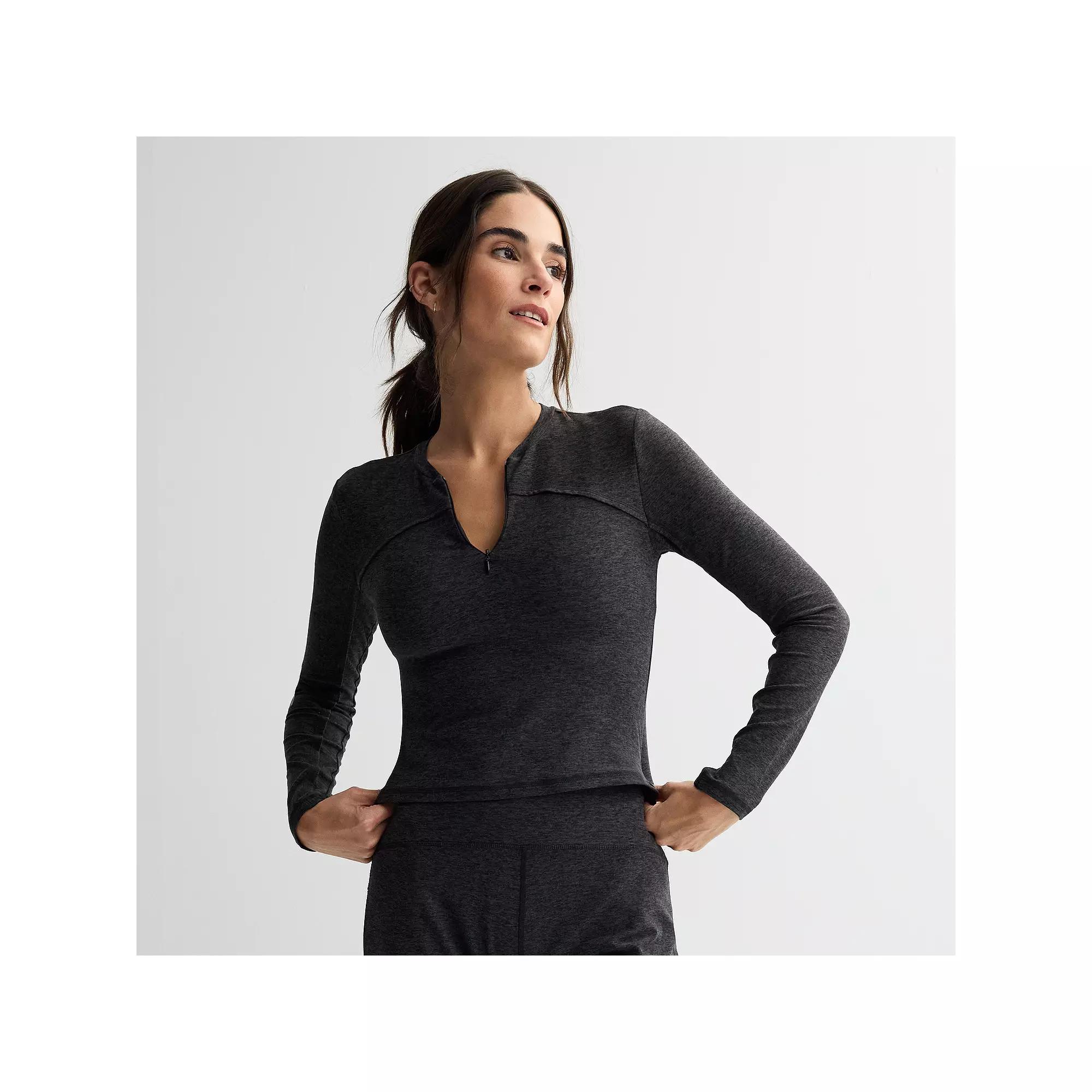 Women's FLX Brushed Performance Cropped Quarter Zip, Size: Large, Mineral Black Product Image