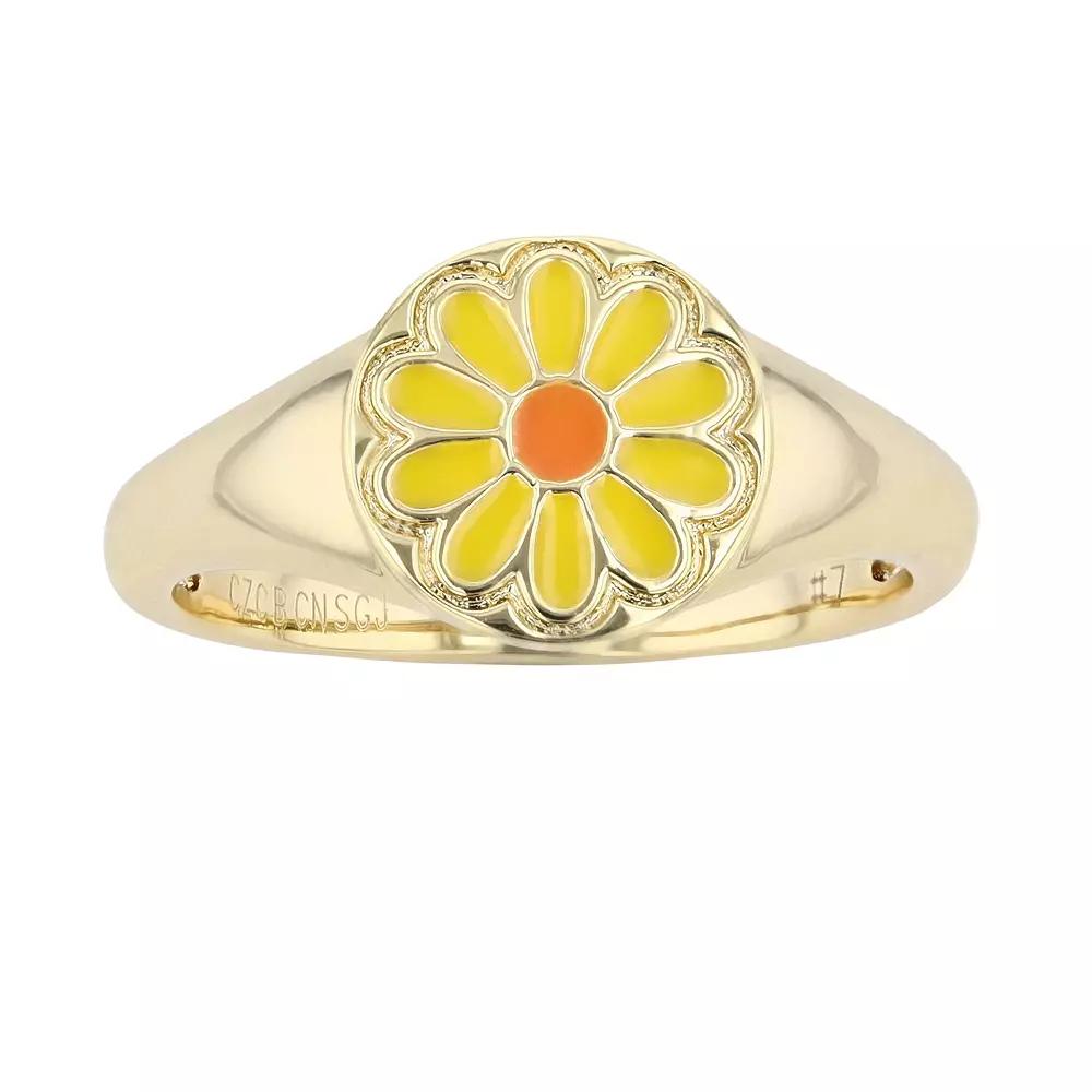 Gold Tone Yellow Enamel Flower Ring, Womens Product Image