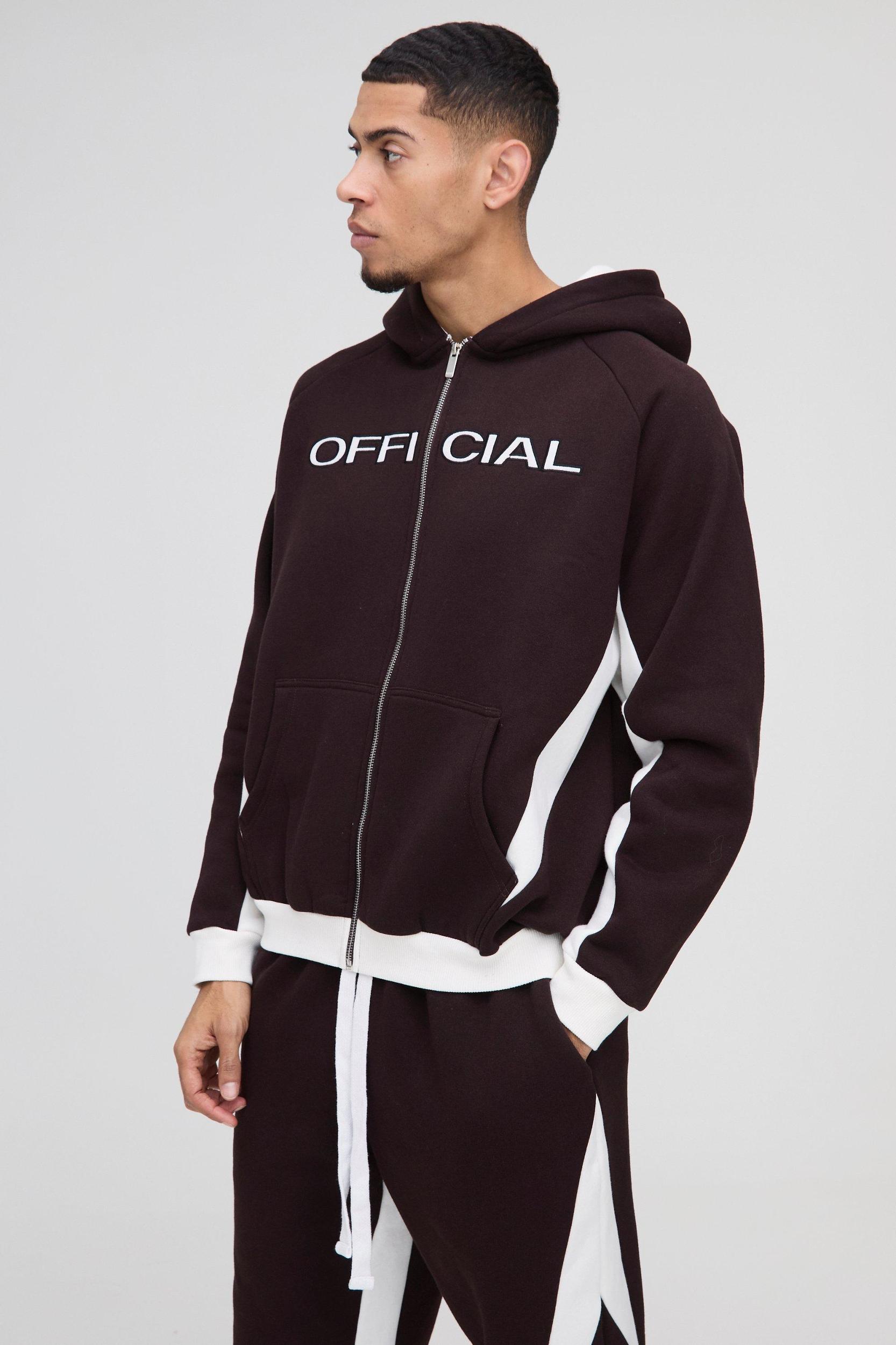 Oversized Colour Block Official Embroidered Zip Through Tracksuit | boohooMAN USA Product Image