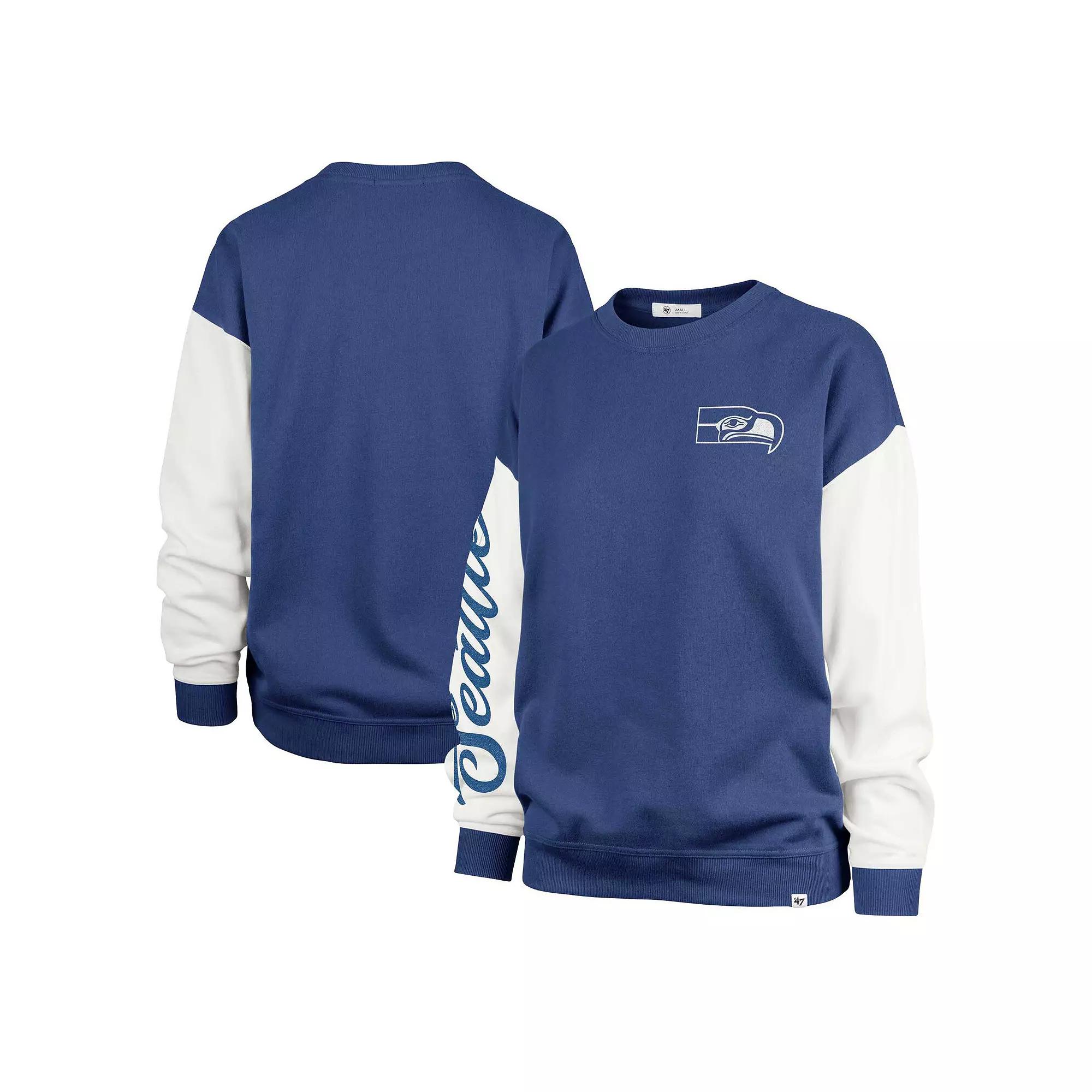 Women's '47 College Navy Seattle Seahawks Double Header Rise Andie Pullover Sweatshirt,  Product Image