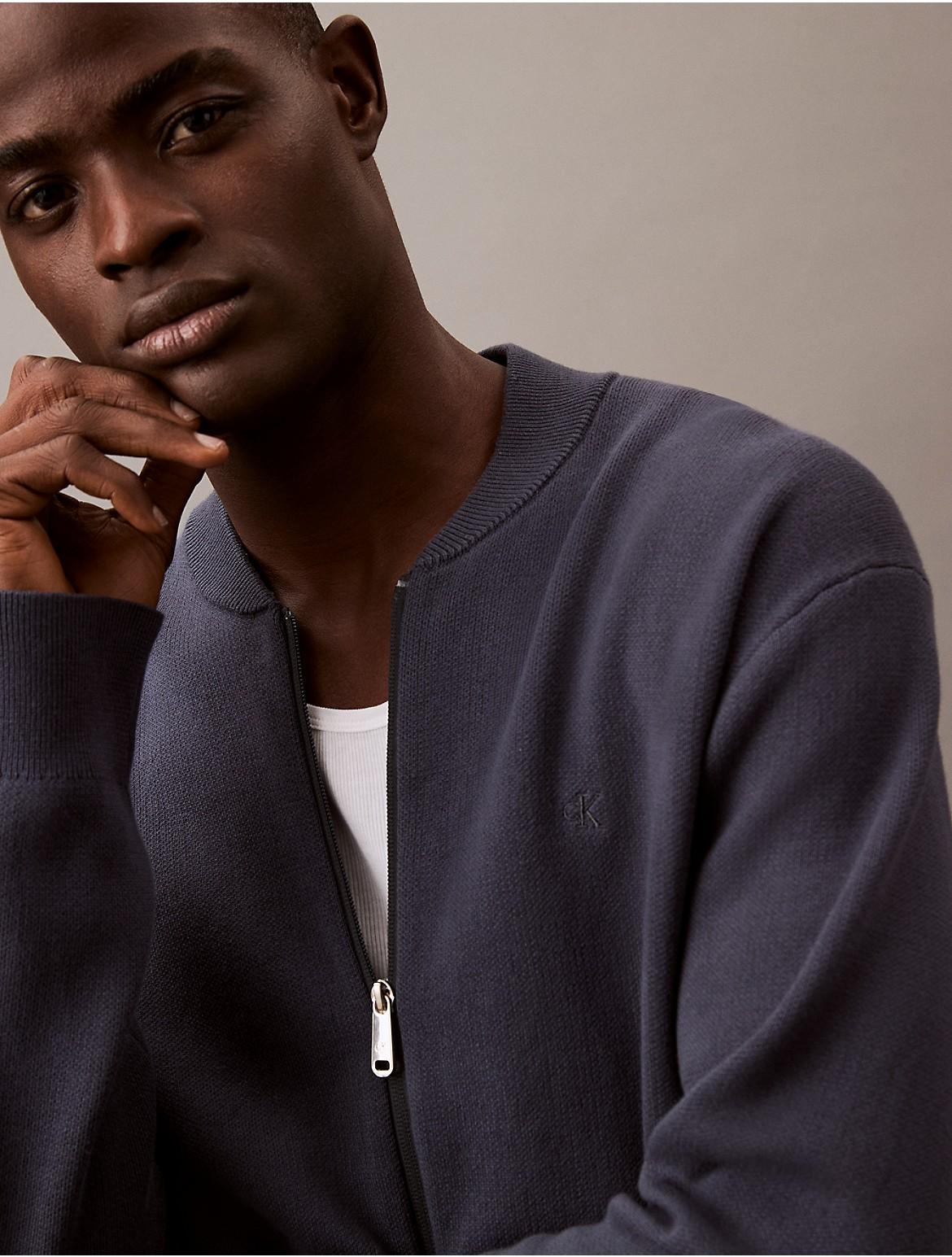 Calvin Klein Mens Smooth Cotton Sweater Bomber Jacket - Grey Product Image