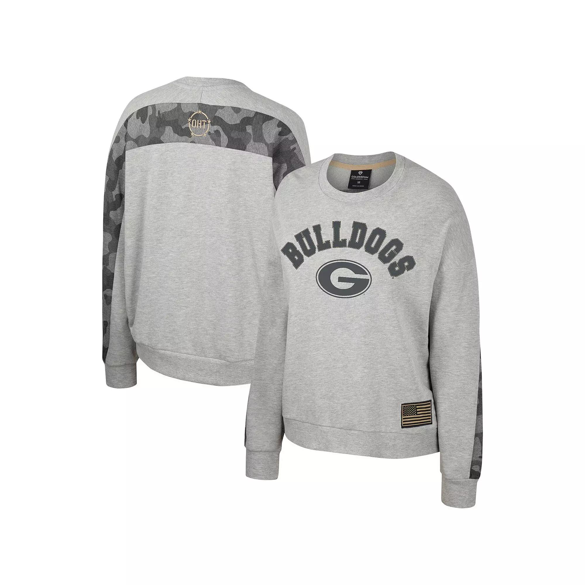 Women's Colosseum Heather Gray Georgia Bulldogs OHT Military Appreciation Flag Rank Dolman Pullover Sweatshirt,  Product Image