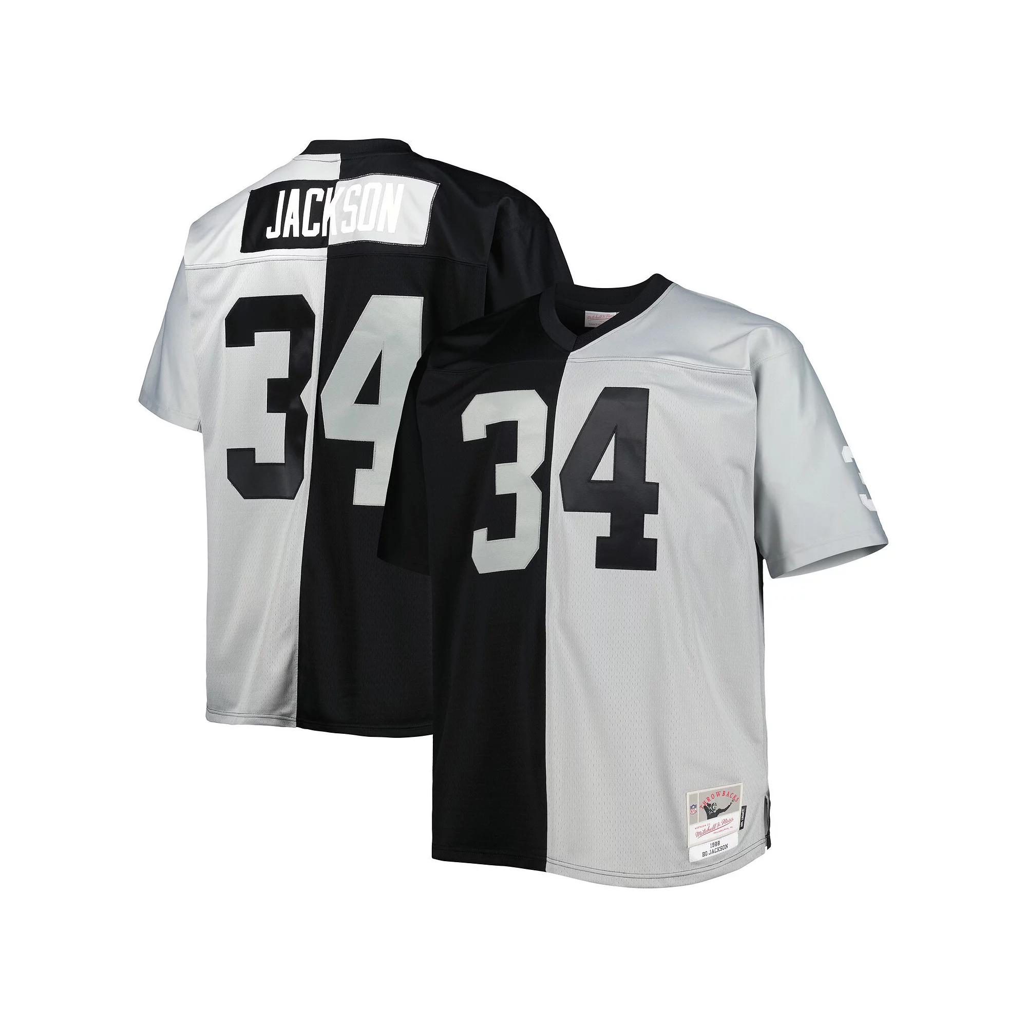 Men's Mitchell & Ness Bo Jackson Black/Silver Las Vegas Raiders Big & Tall Split Legacy Retired Player Replica Jersey, Size: 4XB, Lvr Black Product Image