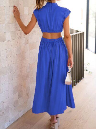 Cutout Mock Neck Sleeveless Ruched Dress Product Image